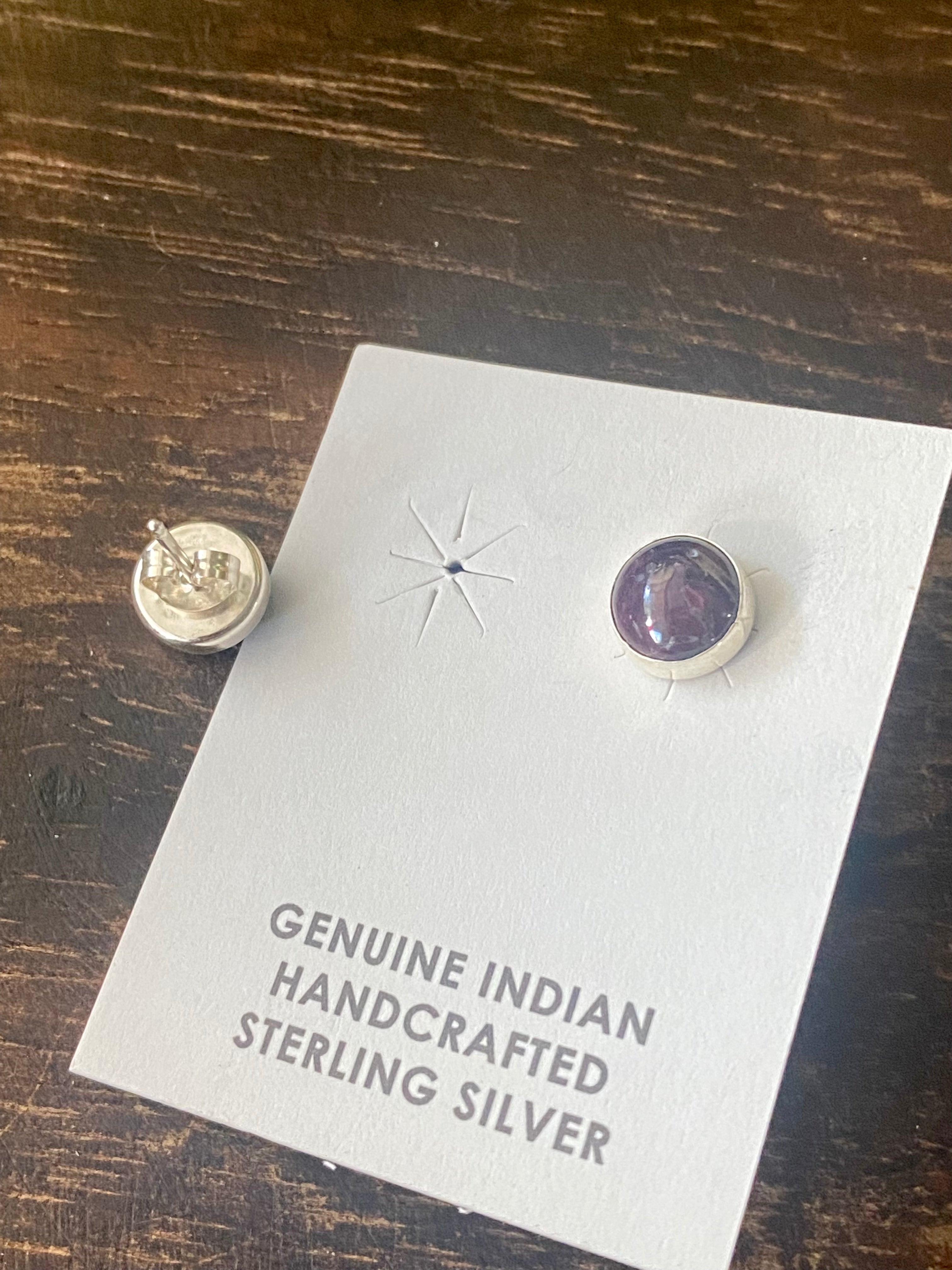 Navajo Made Purple Spiny Oys & Sterling Silver Post Earrings