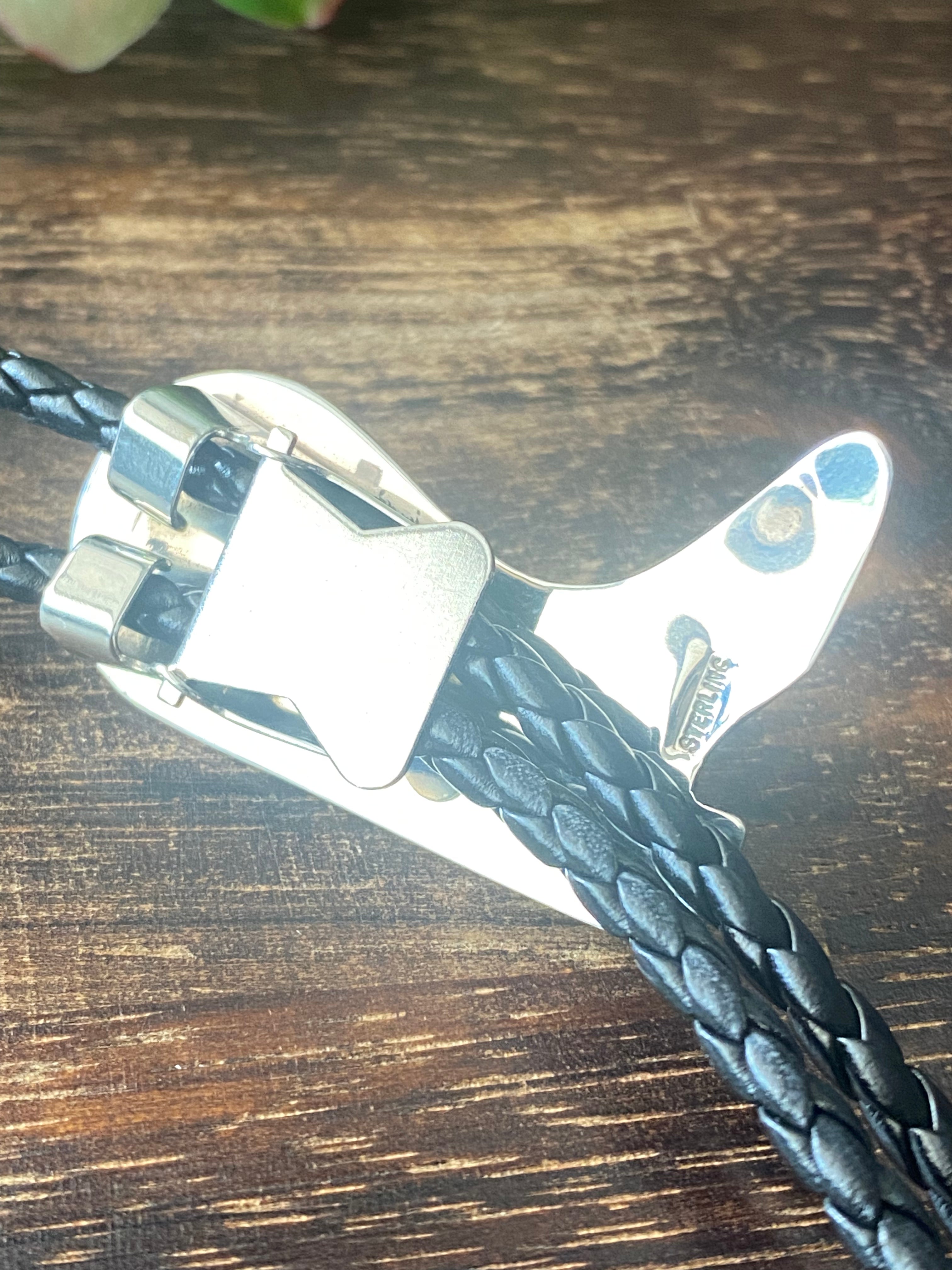 Navajo Made Kingman Turquoise & Sterling Silver Bolo Tie