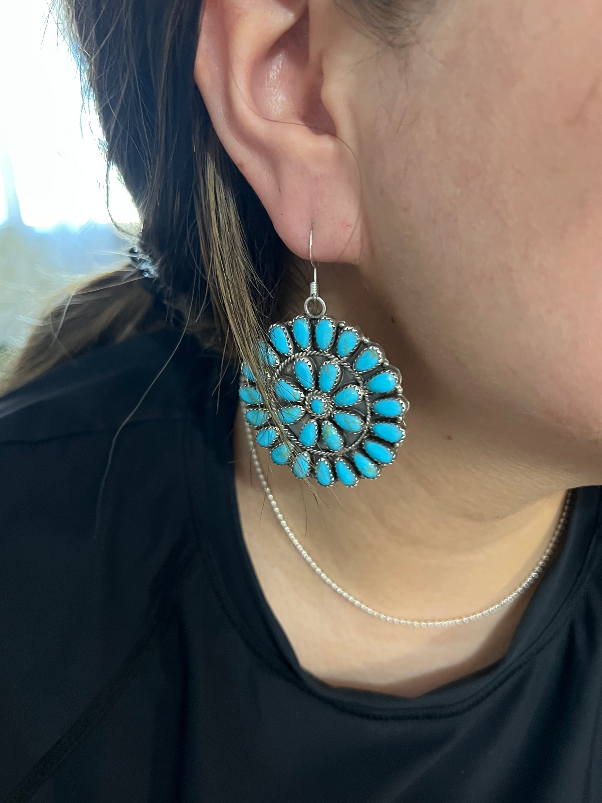 Navajo Made Sterling Silver Cluster Dangle Earrings