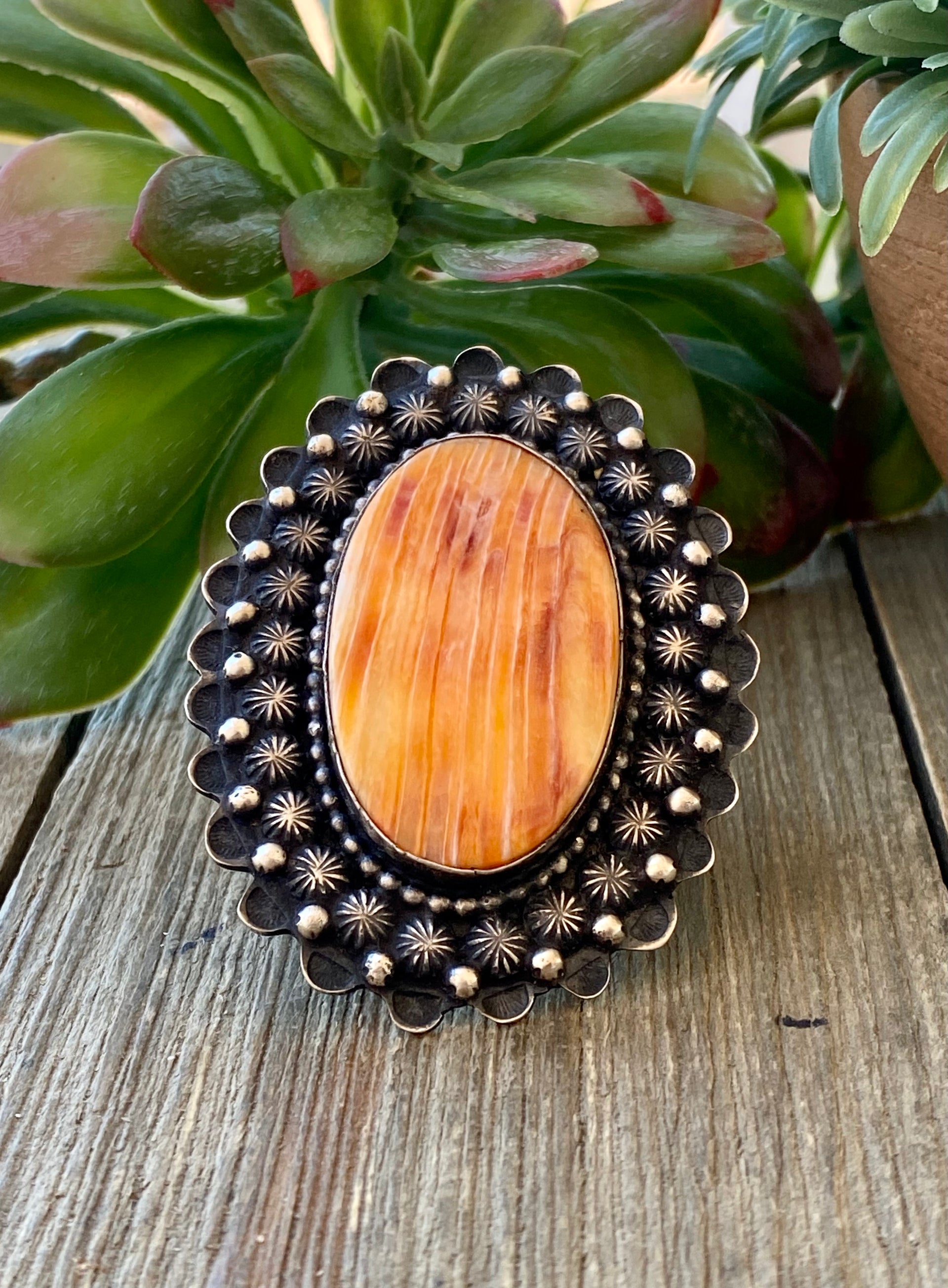 Shawn Cayatineto Spiny Oyster & Sterling Silver Ring Size 9.5