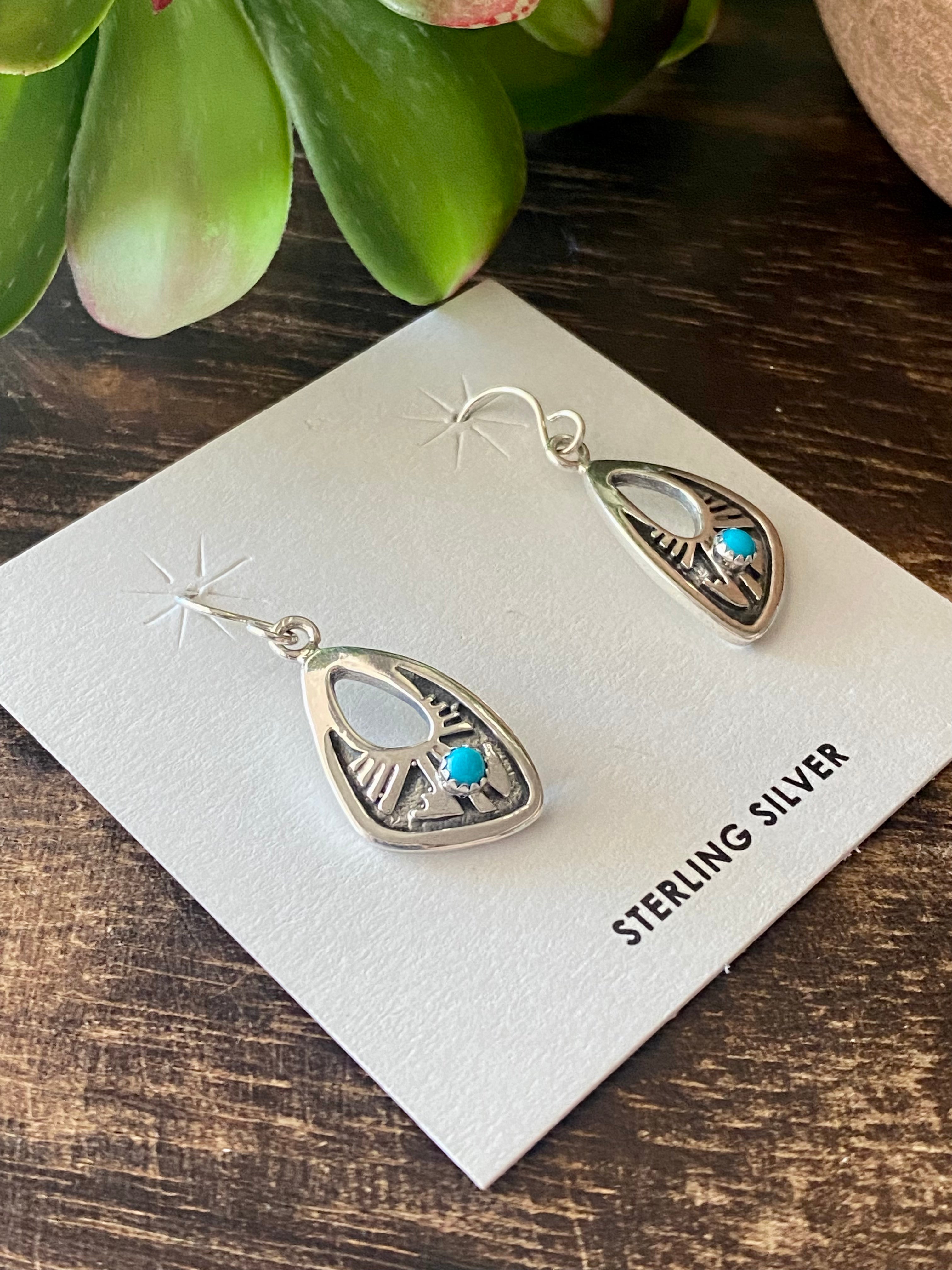 Navajo Made Kingman Turquoise & Sterling Silver Dangle Earrings