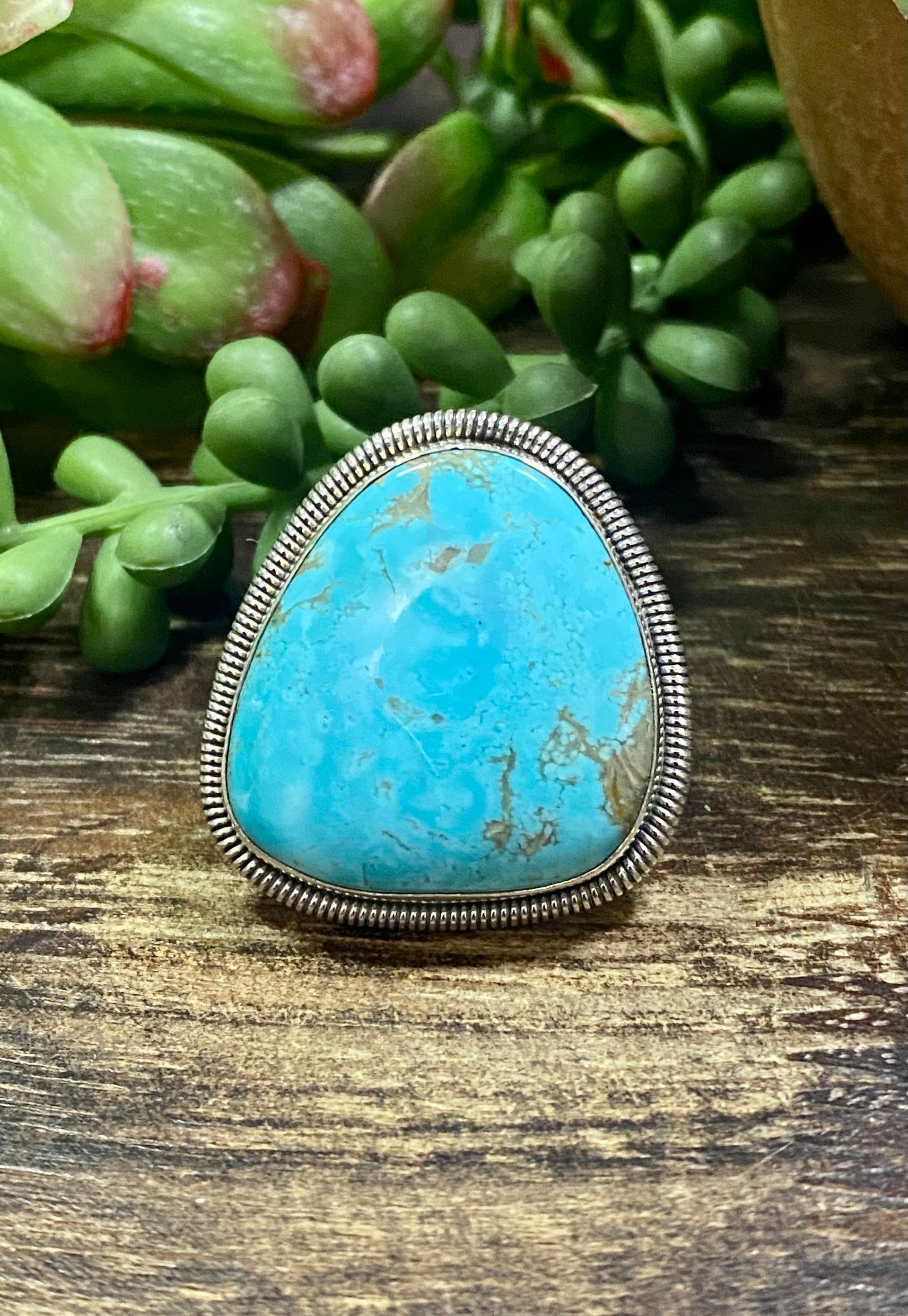 Wydell Billie Kingman Turquoise & Sterling Silver Adjuatable Ring Size 8.5
