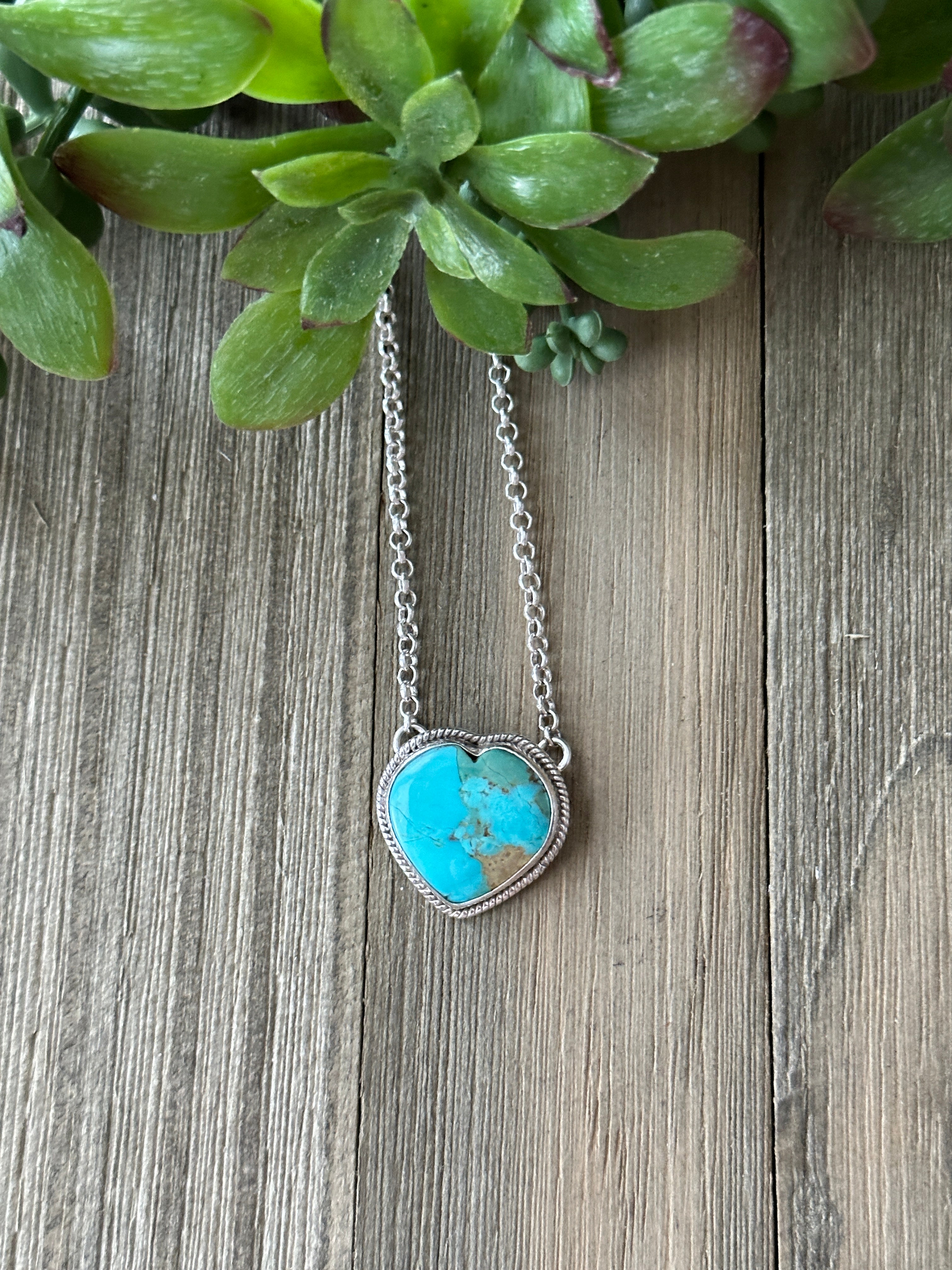 Southwest Made Turquoise & Sterling Silver Heart Necklace