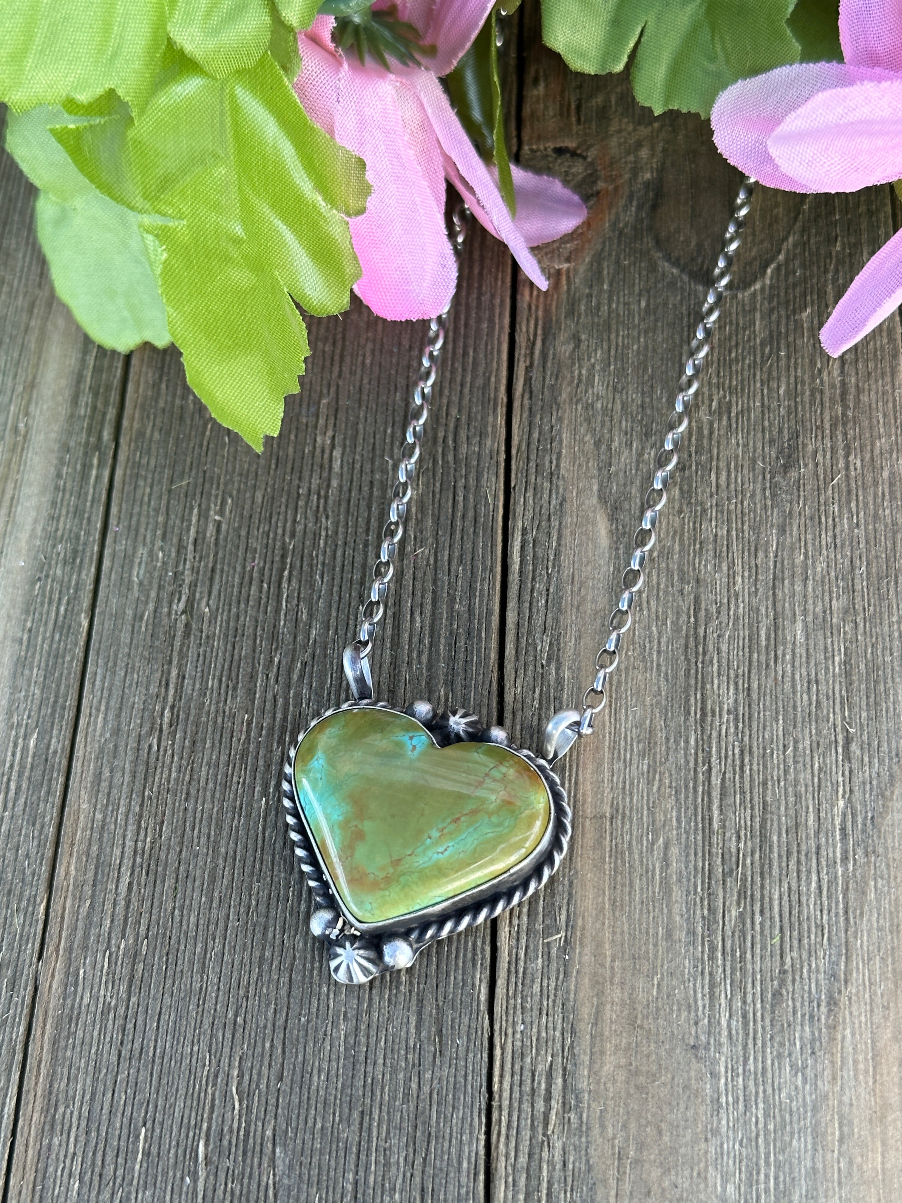 Augustine Largo Kingman Turquoise & Sterling Silver Heart Necklace