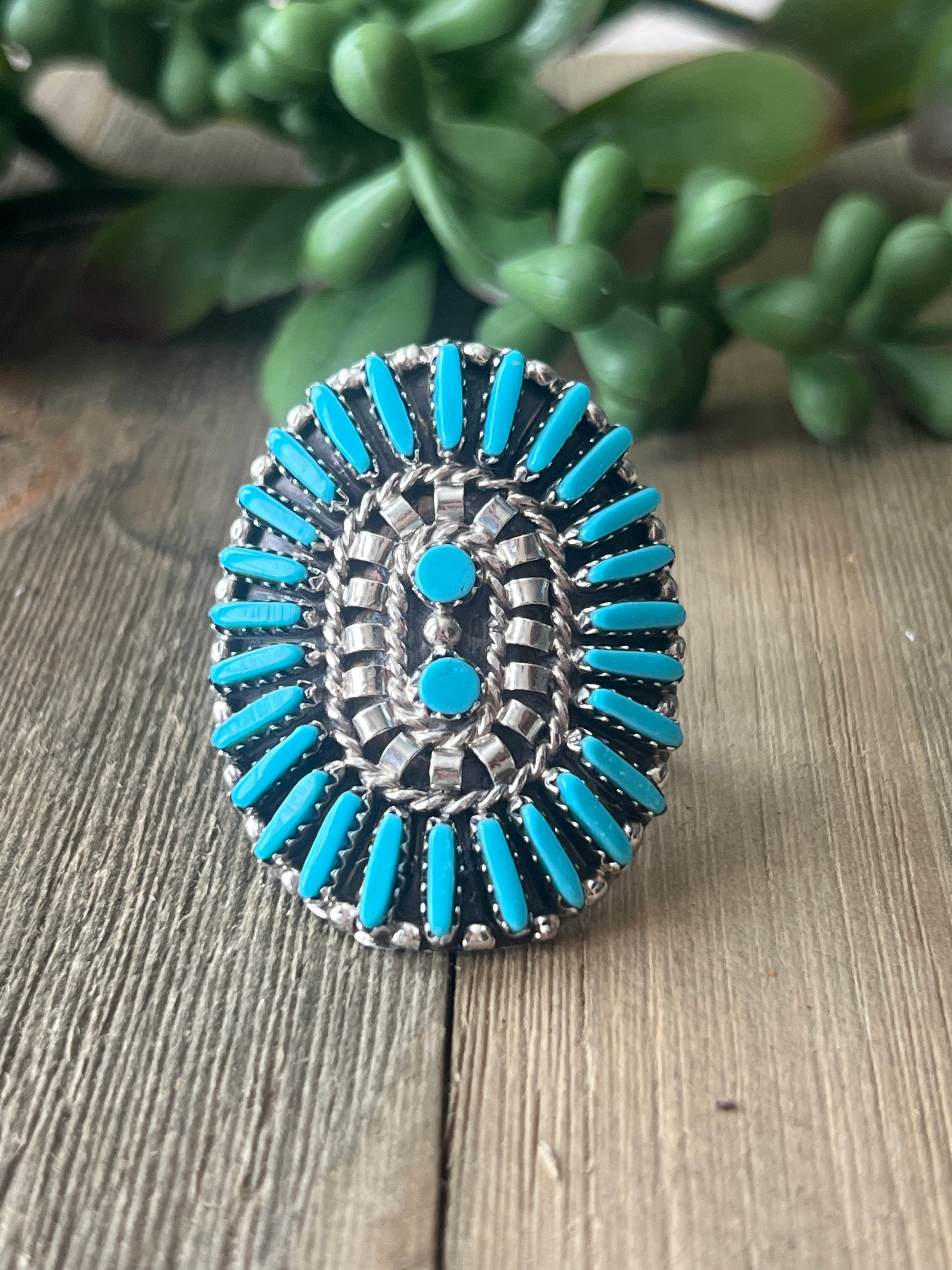 Zuni Made Kingman Turquoise & Sterling Silver Cluster Ring