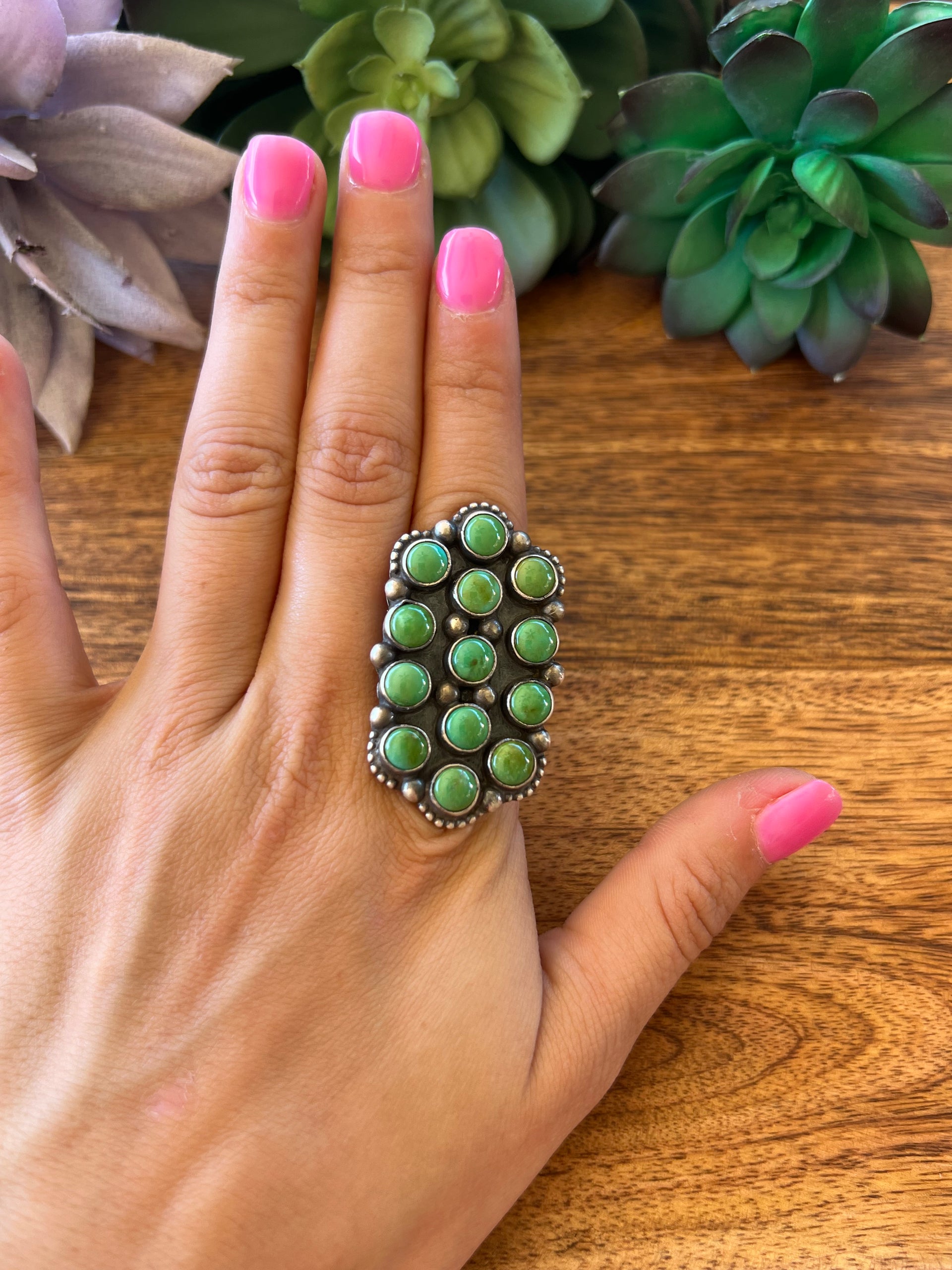 Kathleen Chavez Sonoran Gold Turquoise & Sterling Silver Ring Size 6