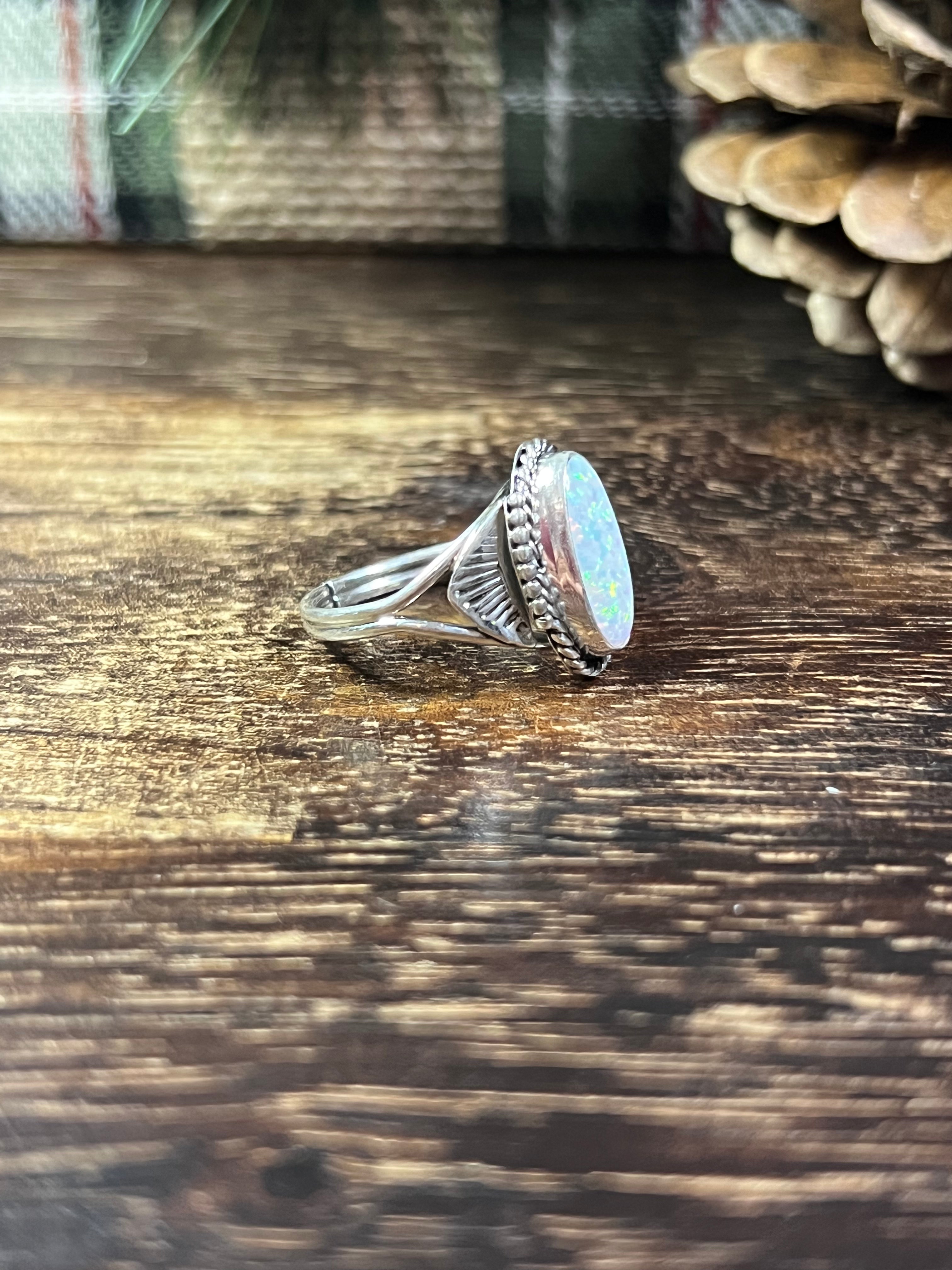 Navajo Made Opal (Man Made) & Sterling Silver Ring Size 7.5