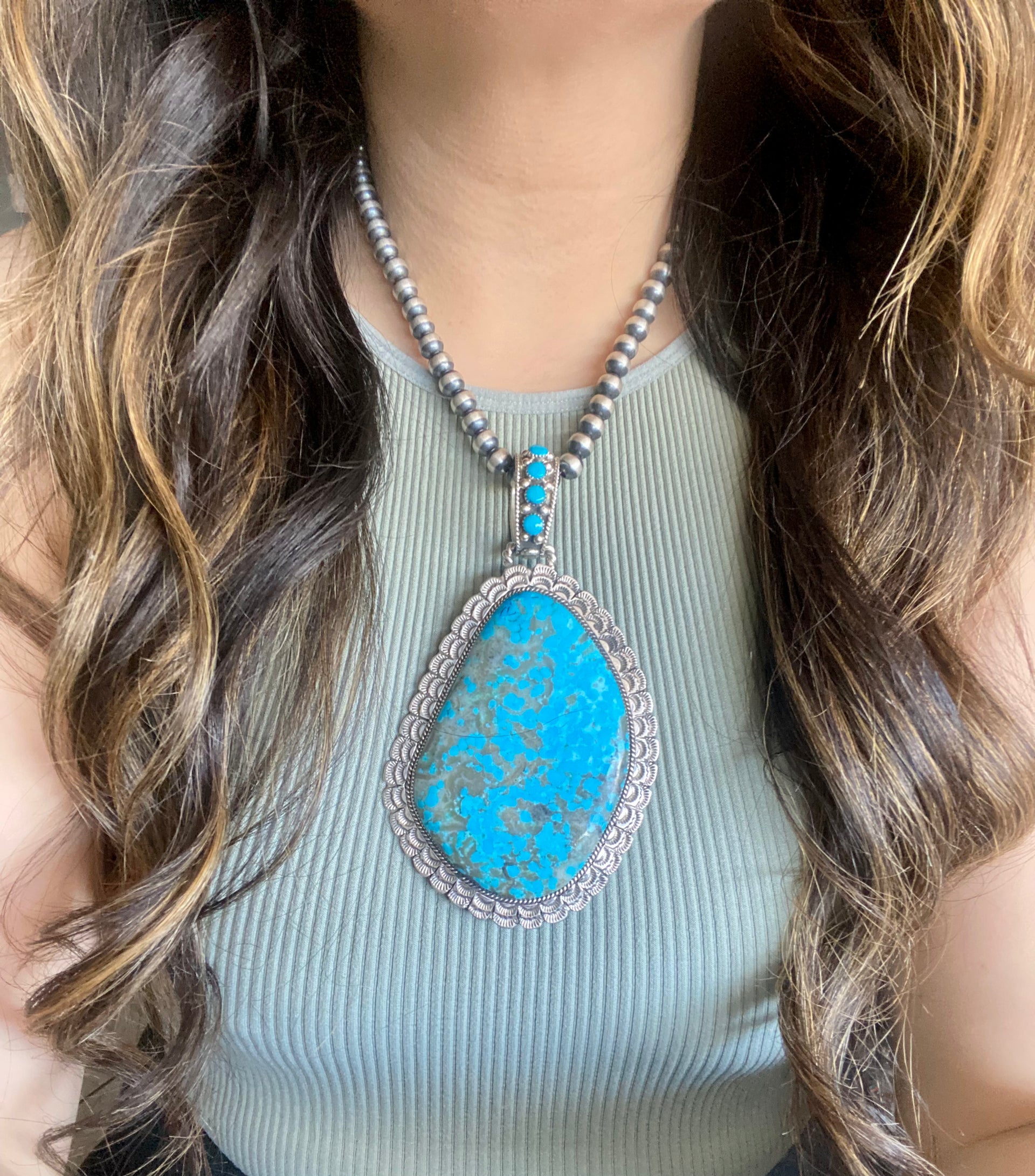 Larry Etcitty Kingman Turquoise & Sterling Silver Pendant