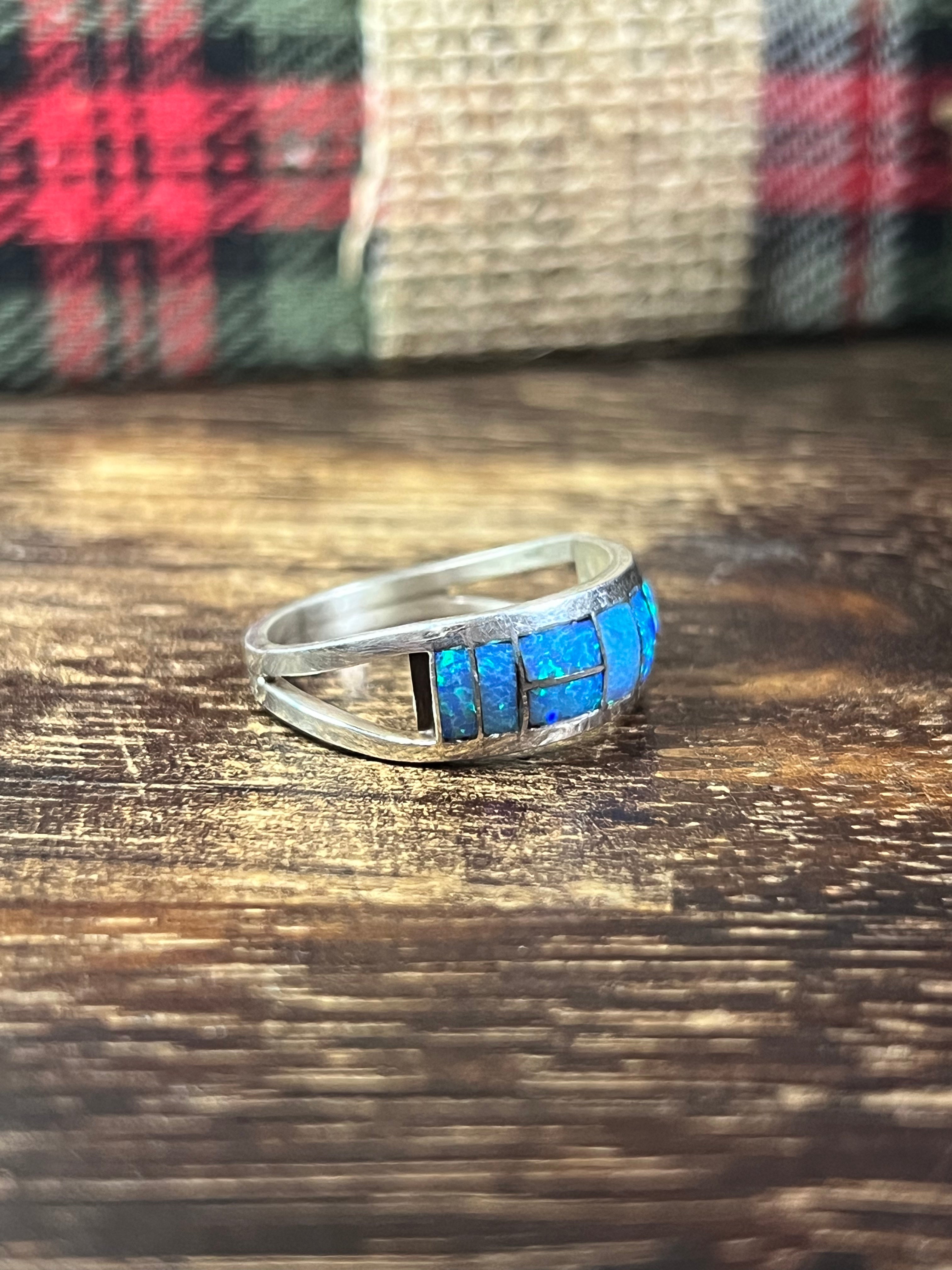 Navajo Made Blue Opal (Man Made) & Sterling Silver Ring