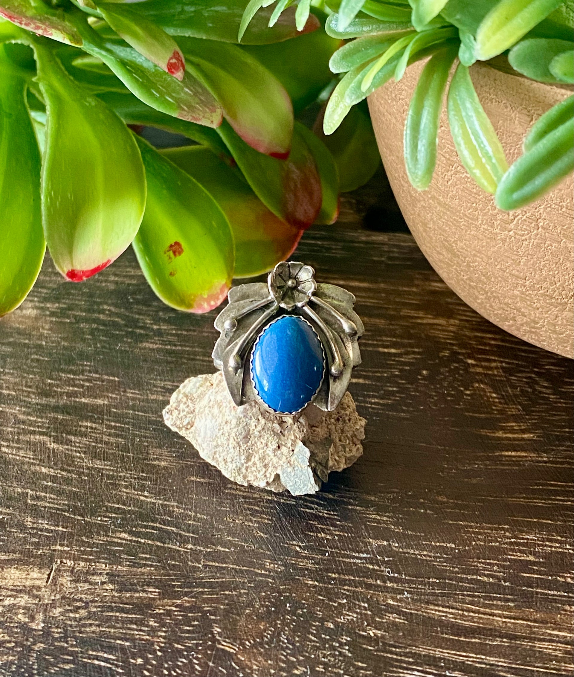 Navajo Made Denim Lapis & Sterling Silver Ring Size 6.5