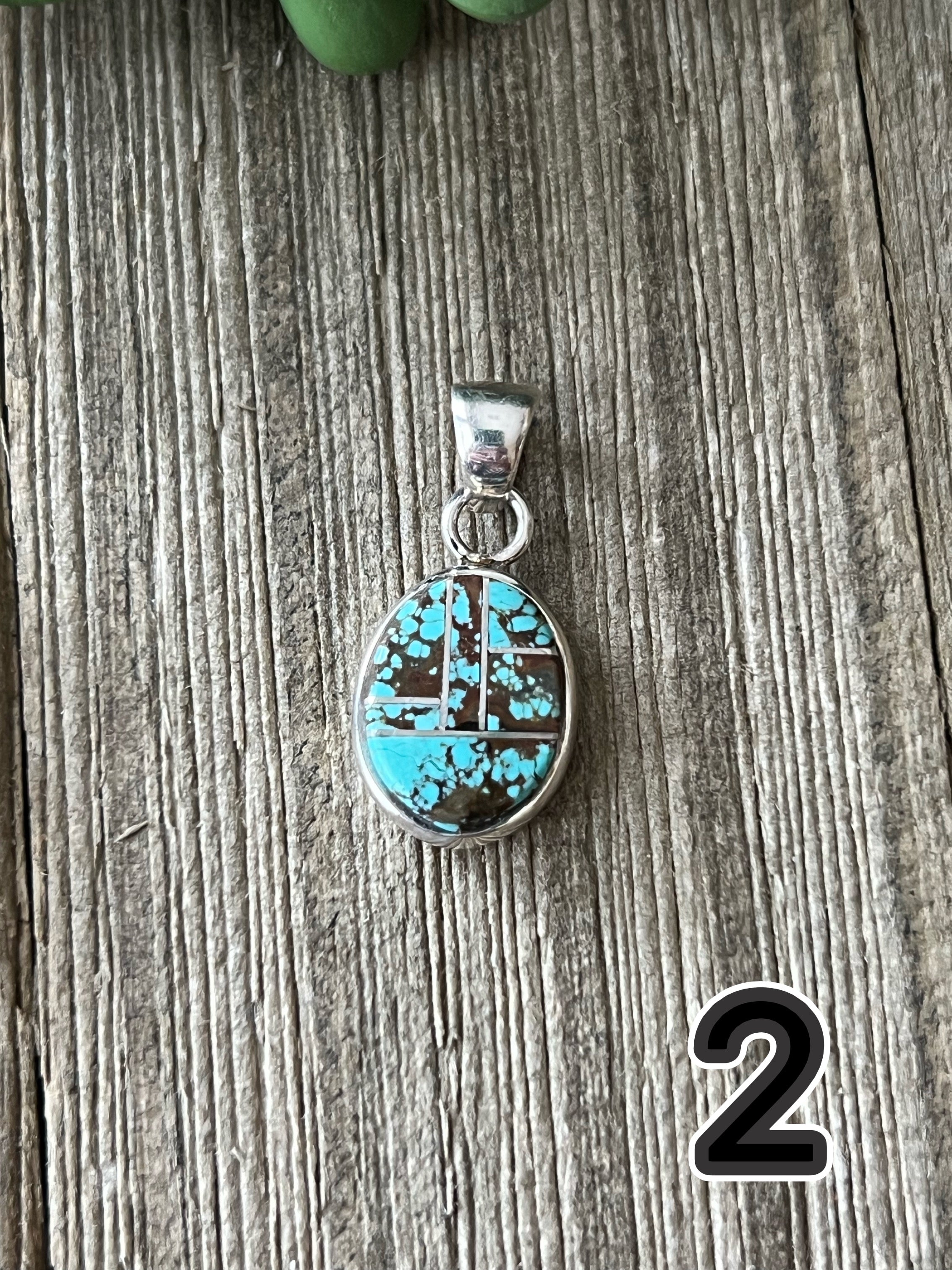 Navajo Made #8 Turquoise & Sterling Silver Inlay Pendant