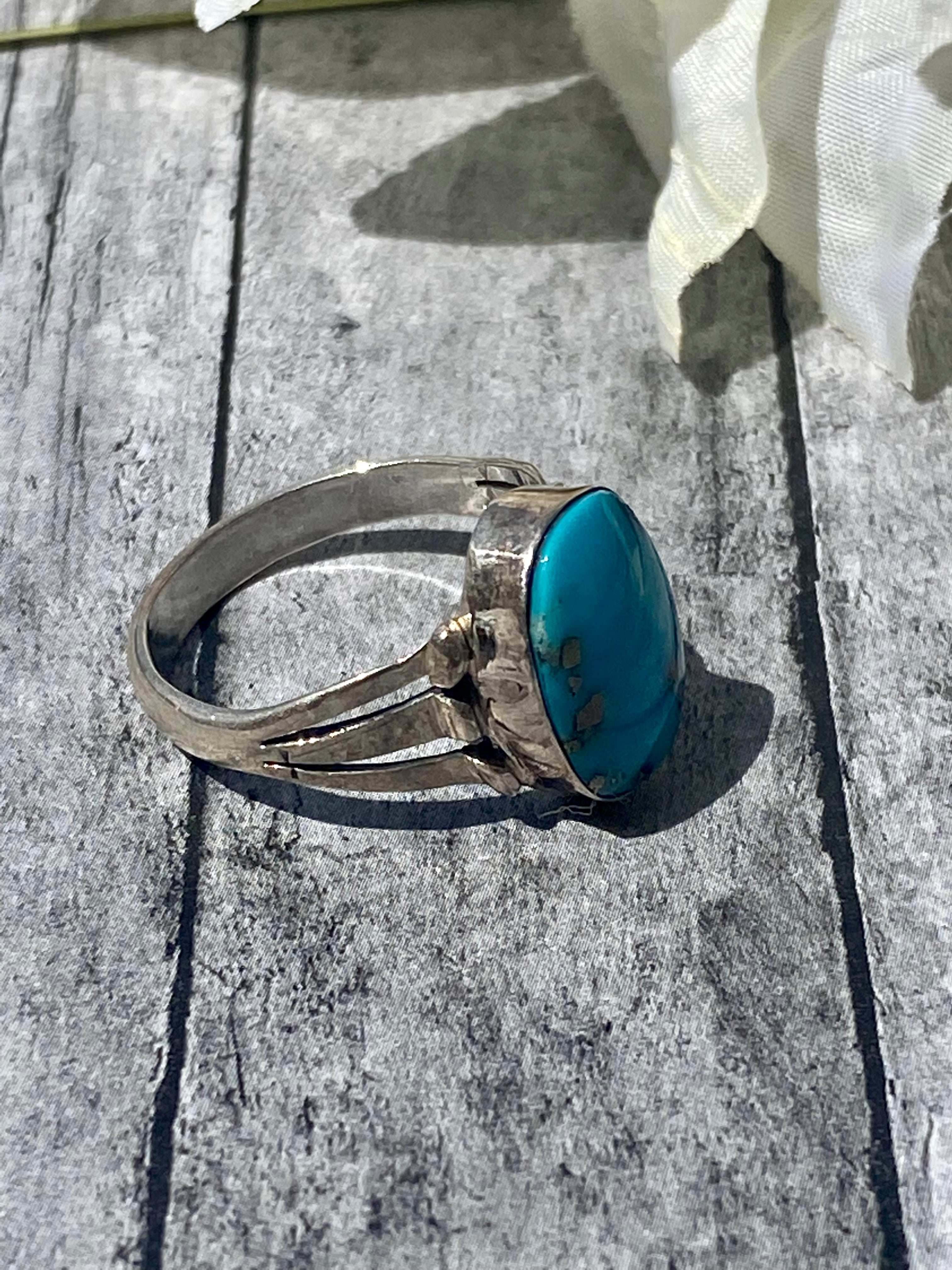 Navajo Made Kingman Turquoise & Sterling Silver Ring Size 7