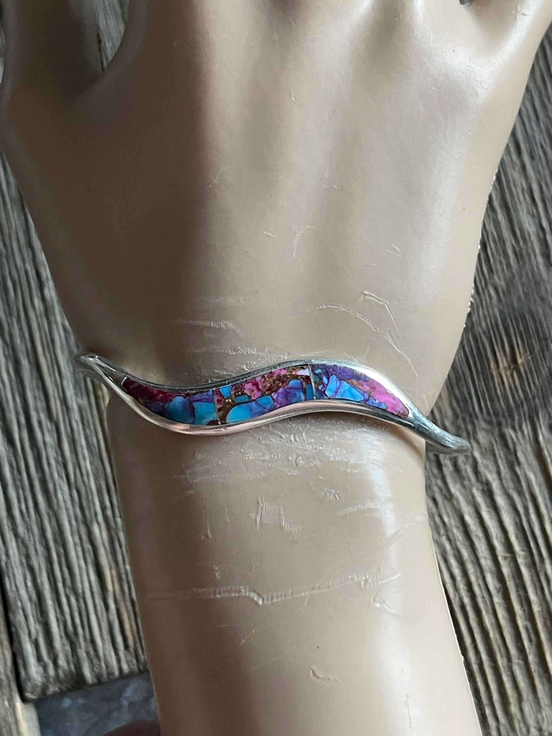 Navajo Pink Mohave Turquoise & Sterling Silver Cuff Bracelet