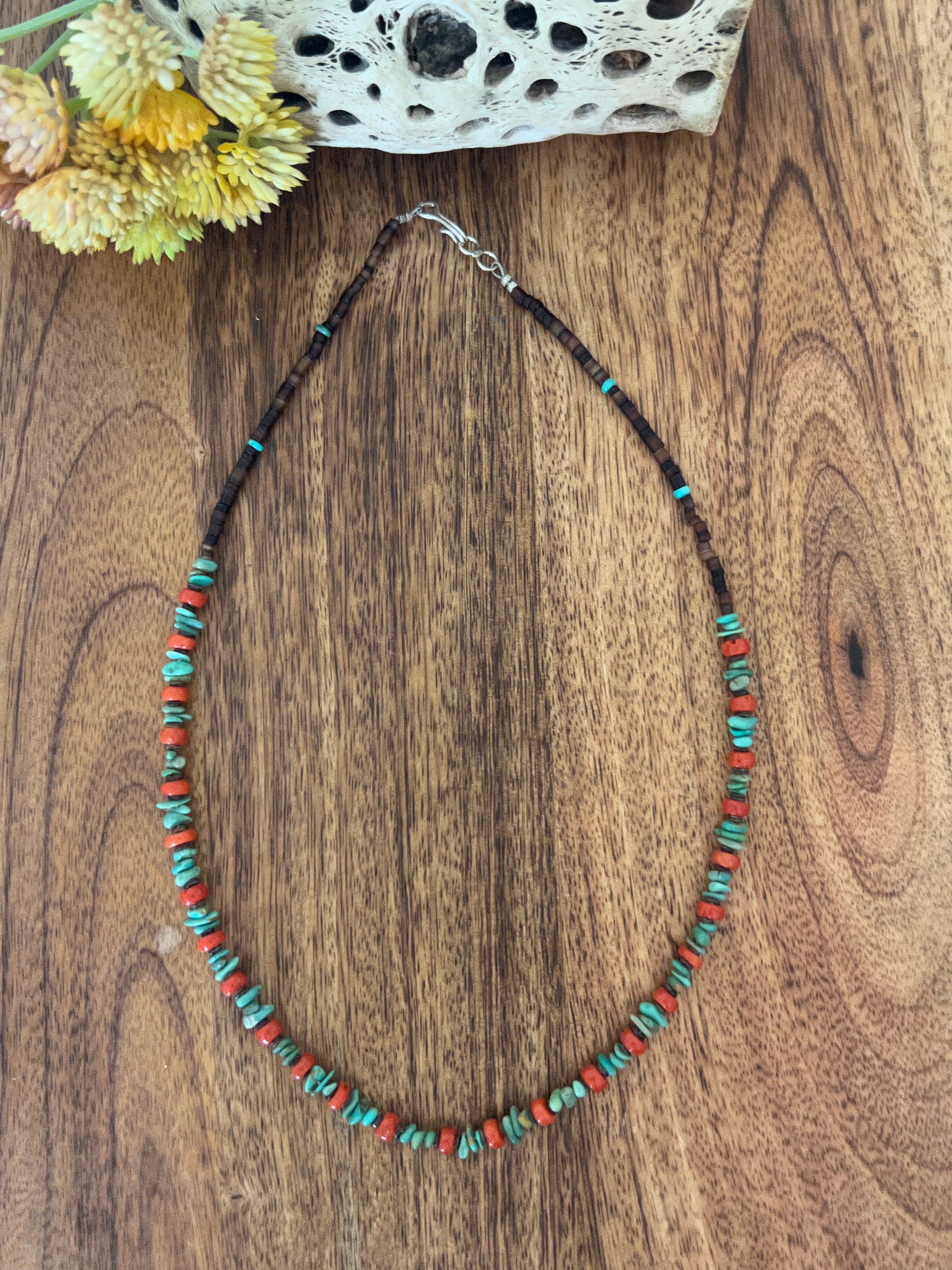 Navajo Made Multi Stone & Sterling Silver Beaded Necklace