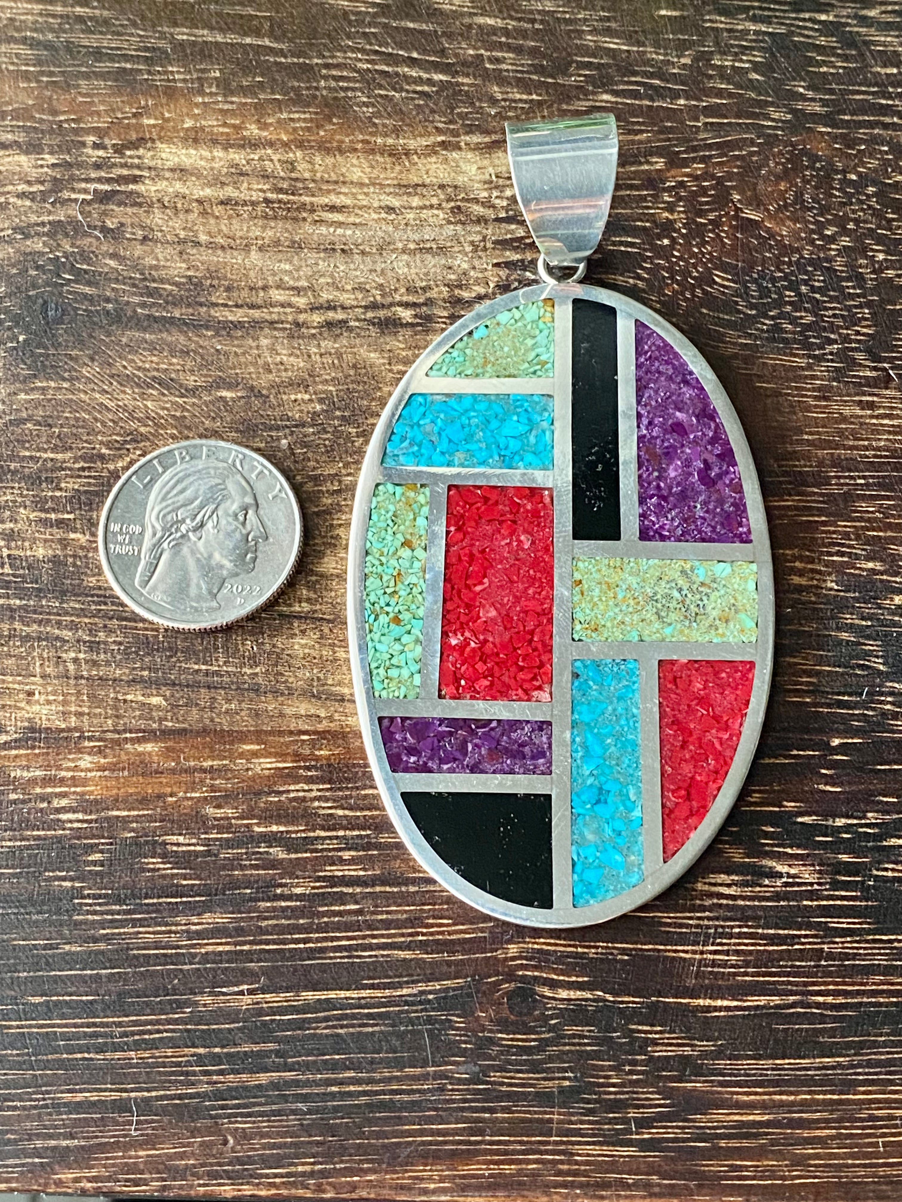 Leslie Nez Multi Stone & Sterling Silver Inlay High Grade Flake Pendant