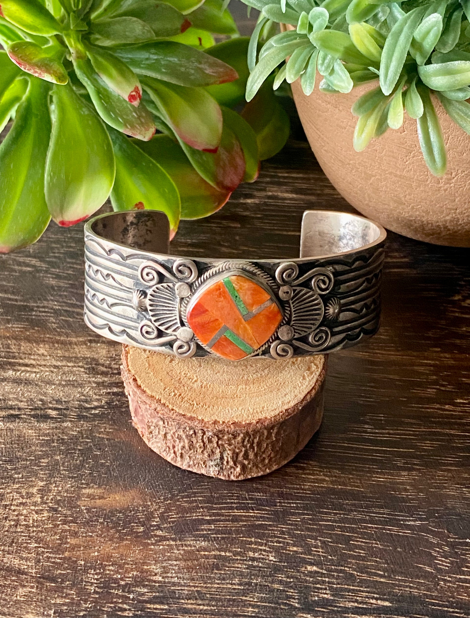 Charles Johnson Multi Stone & Sterling Silver Inlay Cuff Bracelet