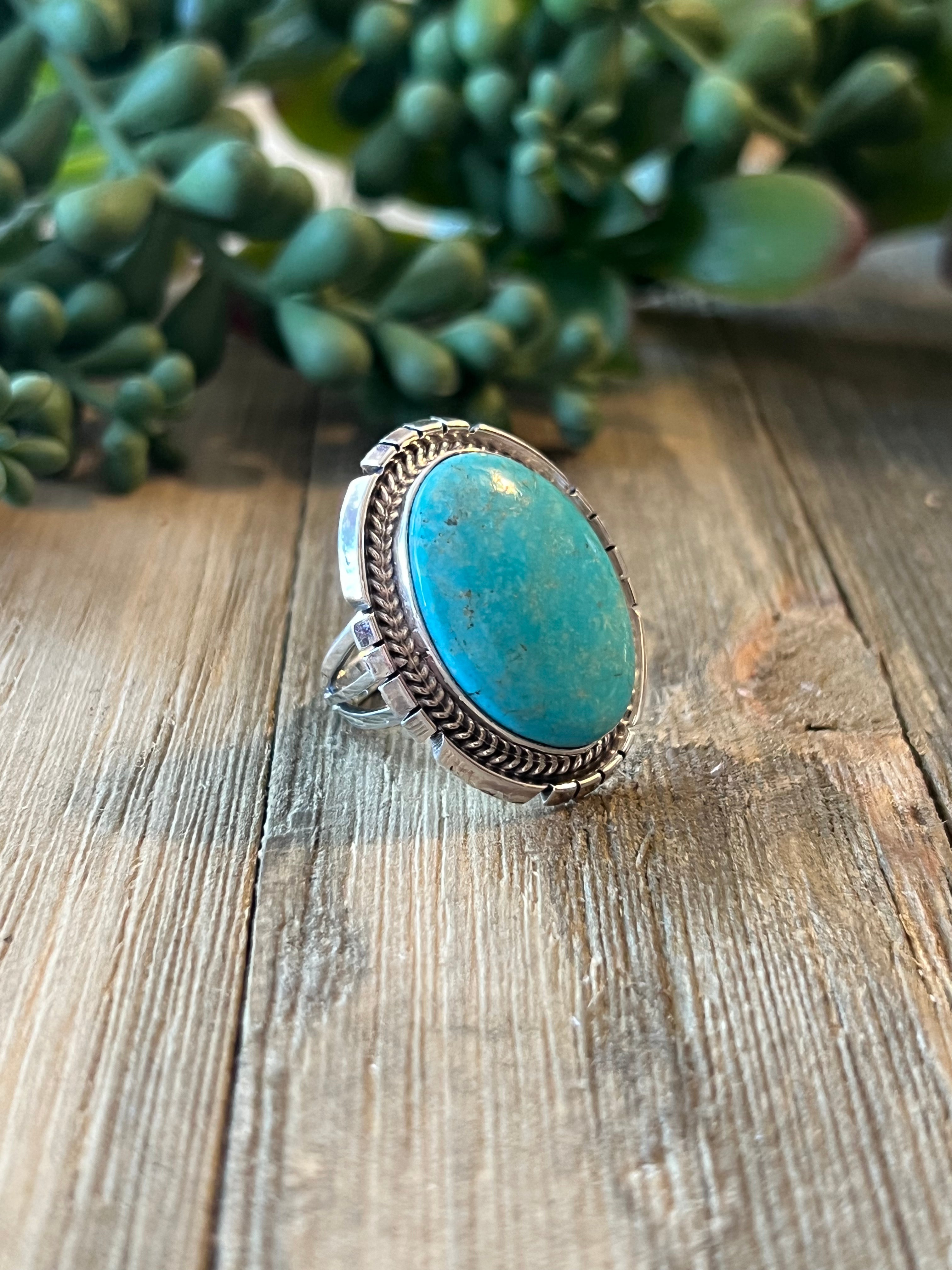 Navajo Made Kingman Turquoise & Sterling Silver Ring Size 5.75