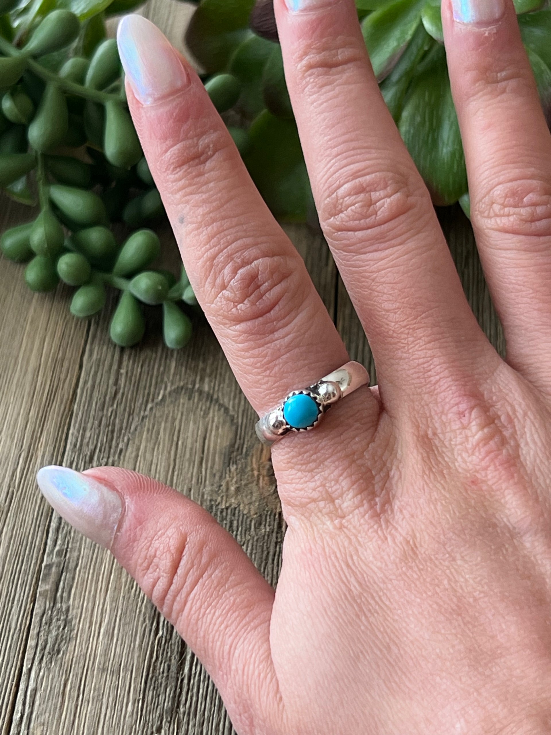 Navajo Made Sleeping Beauty Turquoise & Sterling Silver Ring