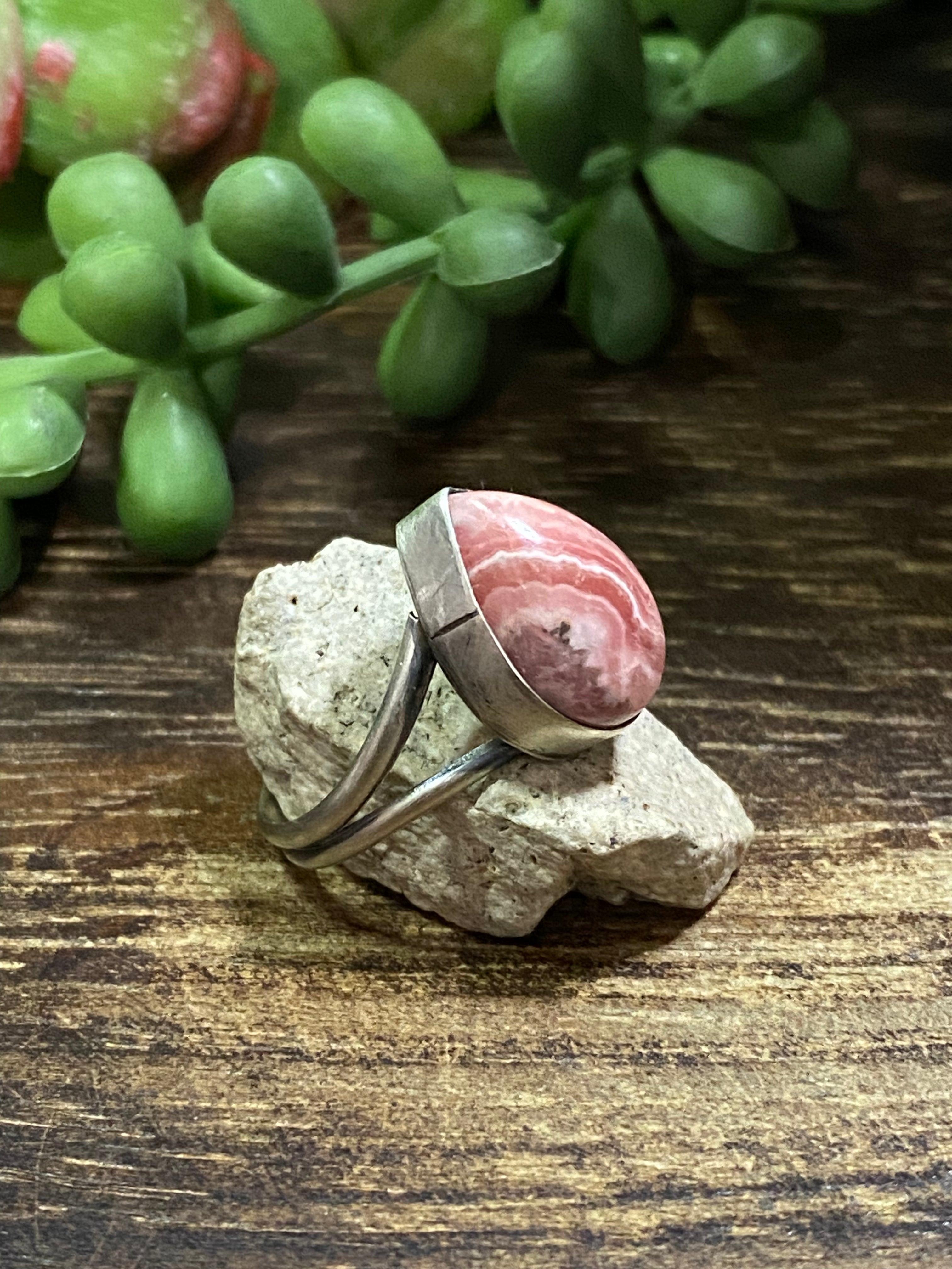 Navajo Made Rhodochrosite & Sterling Silver Ring Size 6.5