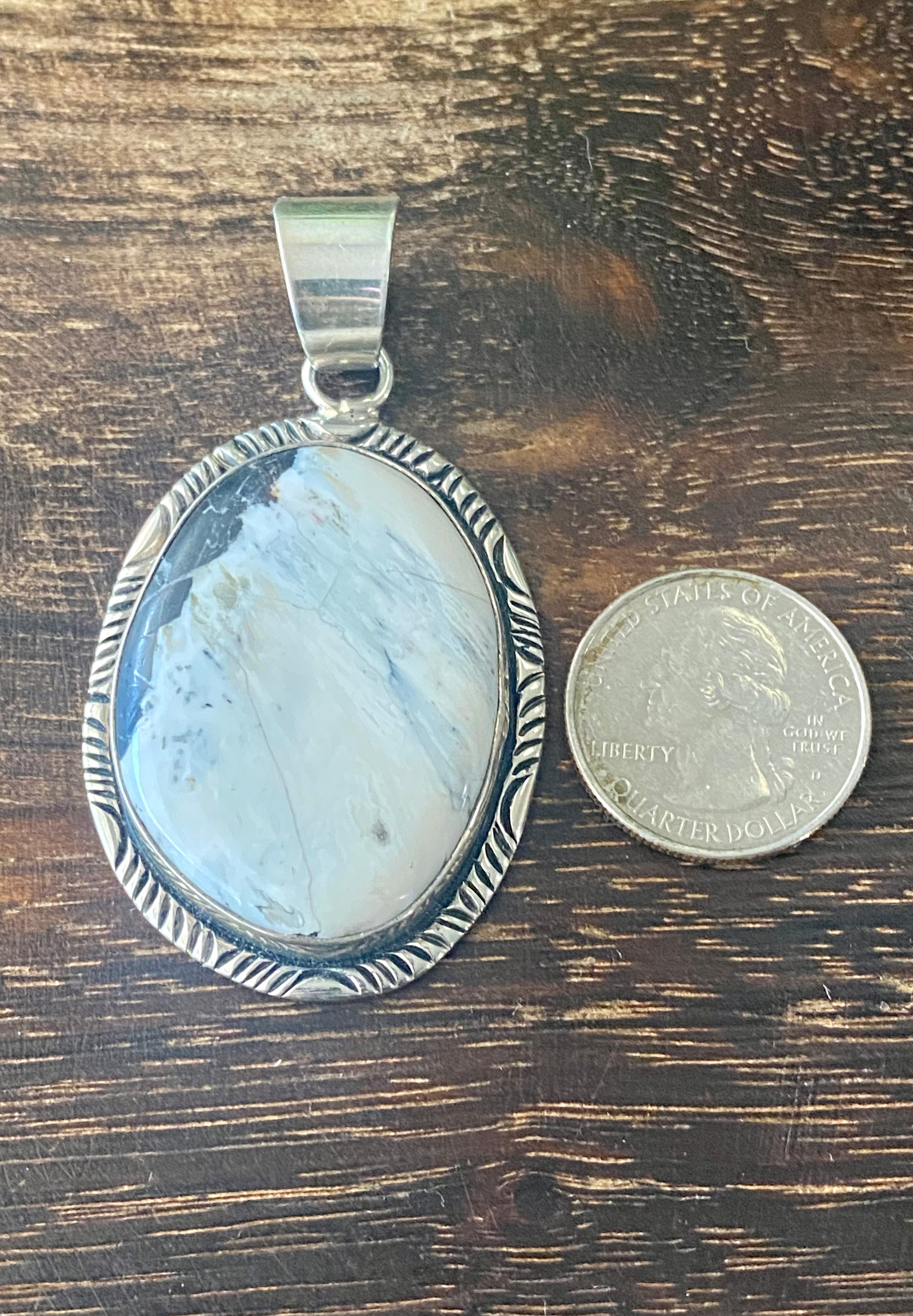 Navajo Made White Buffalo & Sterling Silver Pendant