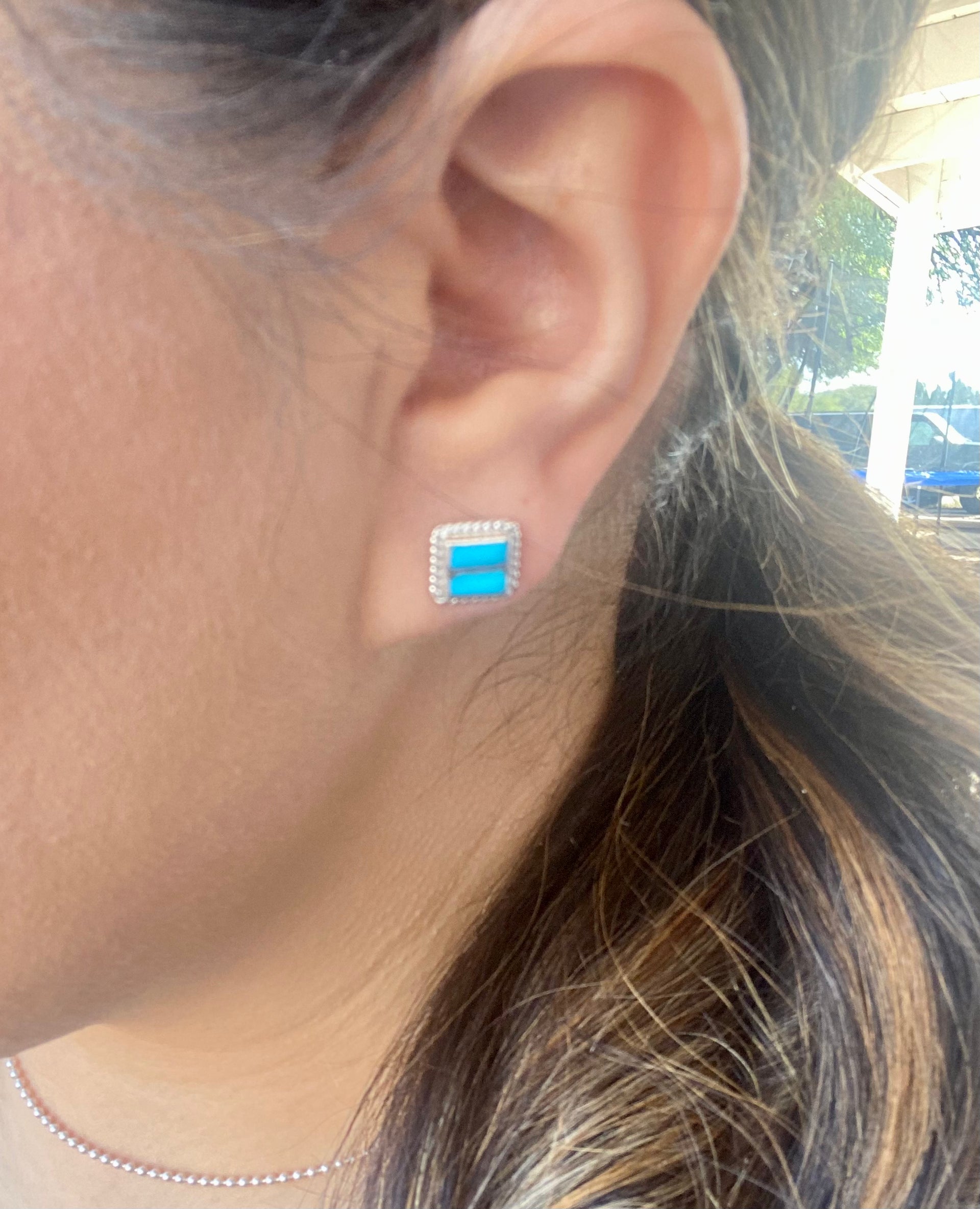Navajo Made Turquoise & Sterling Silver Inlay Post Earrings