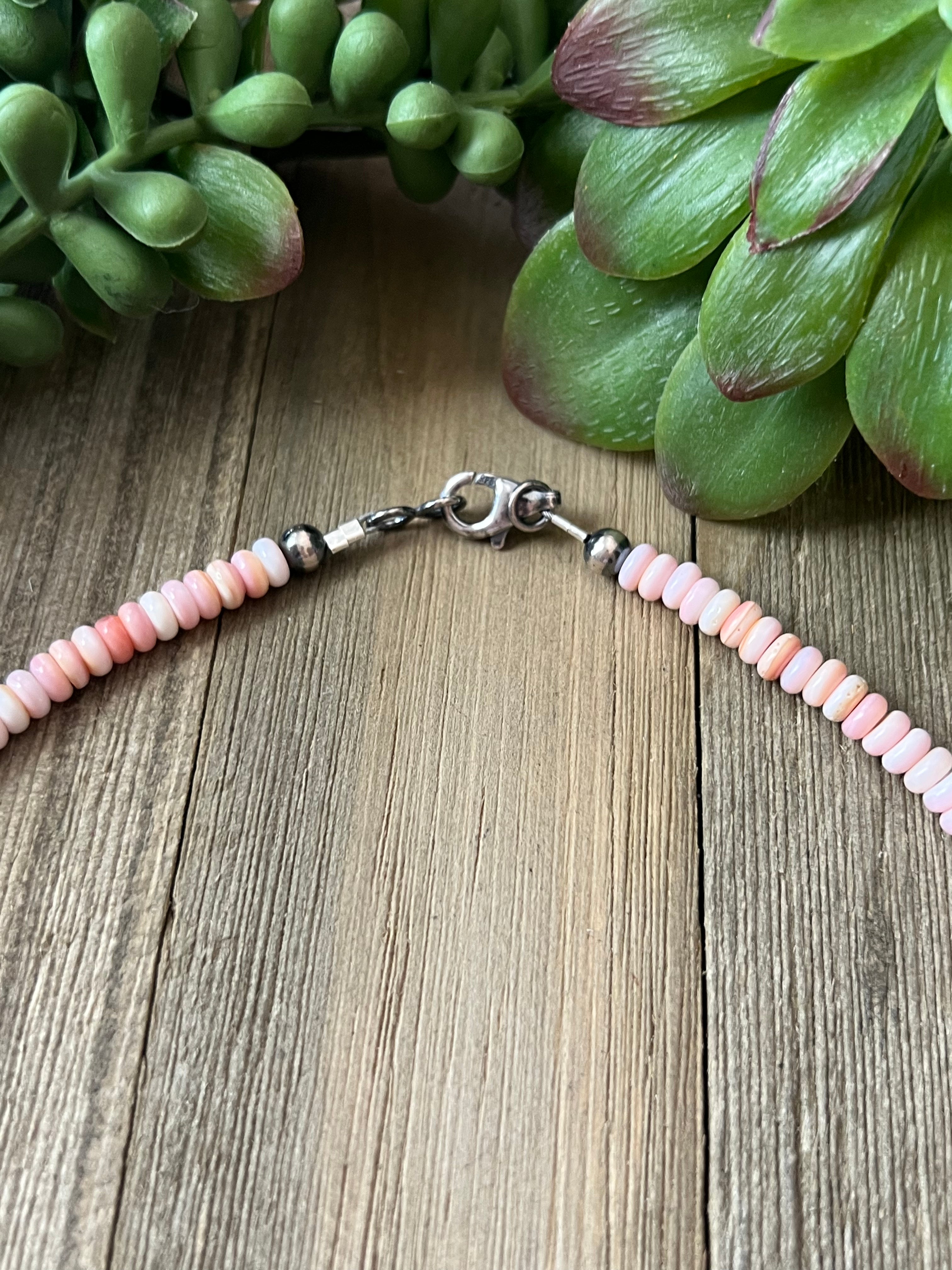 Navajo Strung Pink Conch & Sterling Silver Necklace