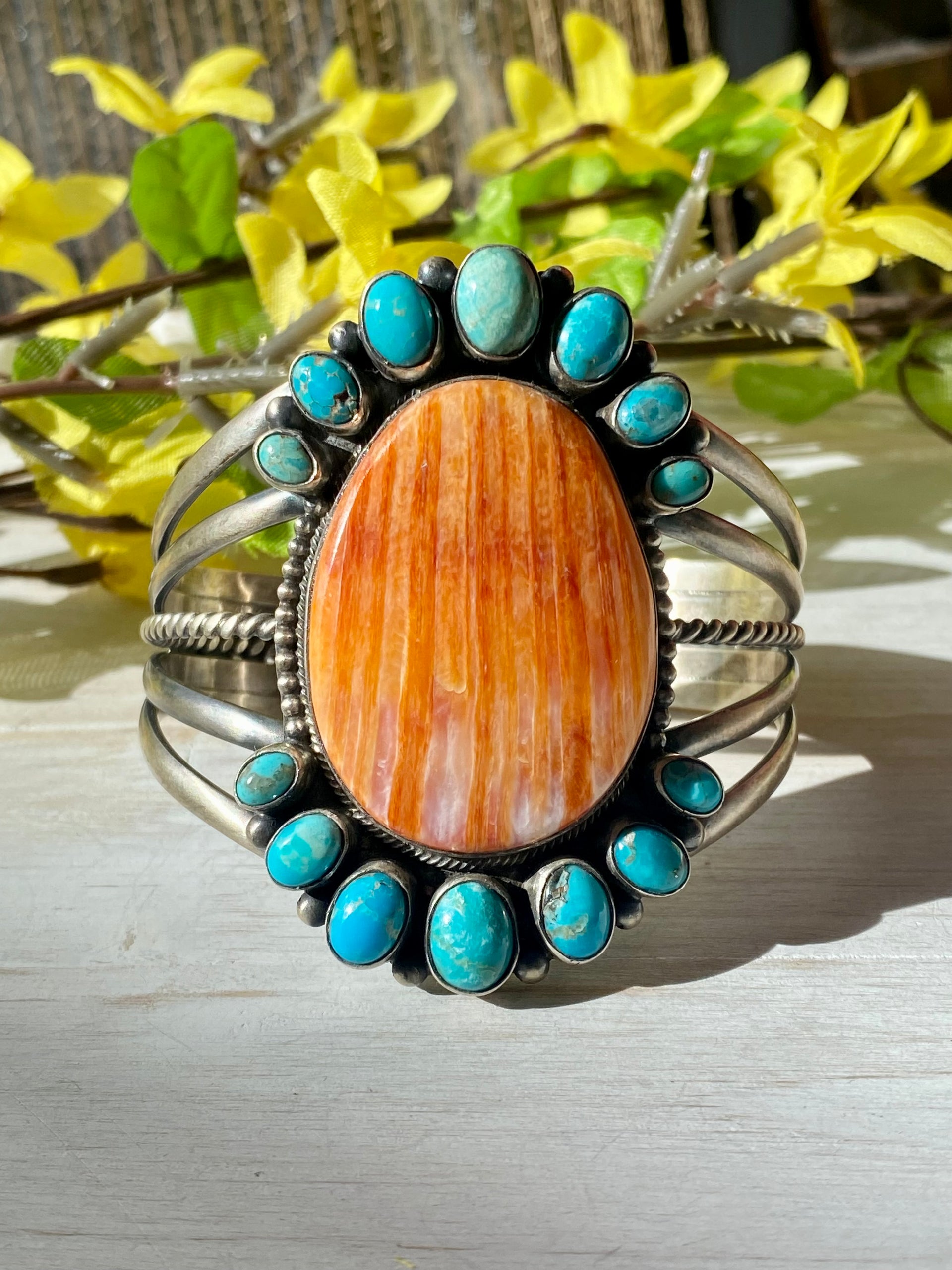 Paul Livingston Spiny Oyster & Kingman Turquoise Sterling Silver Cuff Bracelet