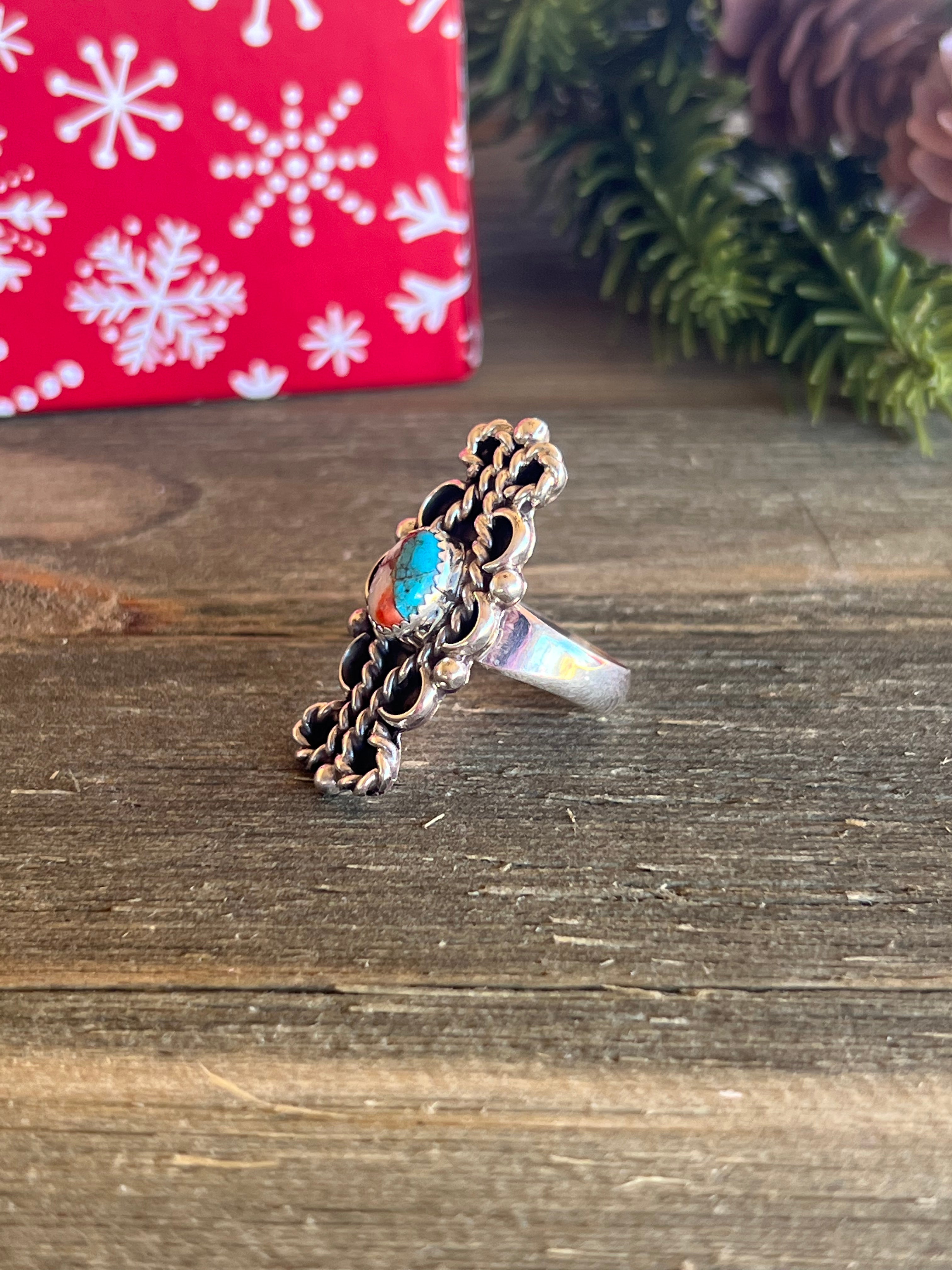 Navajo Made Mohave Turquoise & Sterling Silver Ring Size 8.75