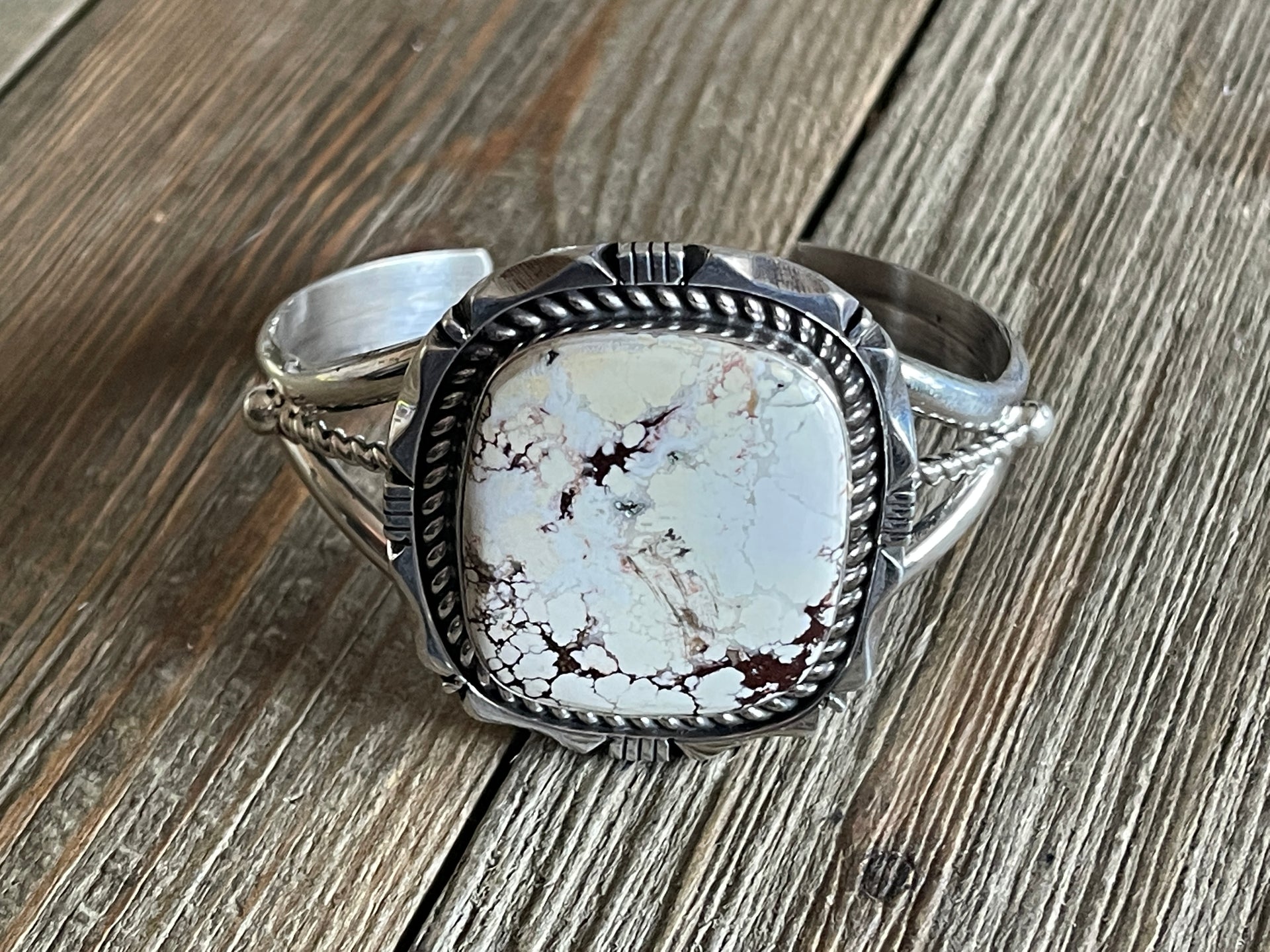 Eddie Secatero Wild Horse & Sterling Silver Cuff Bracelet