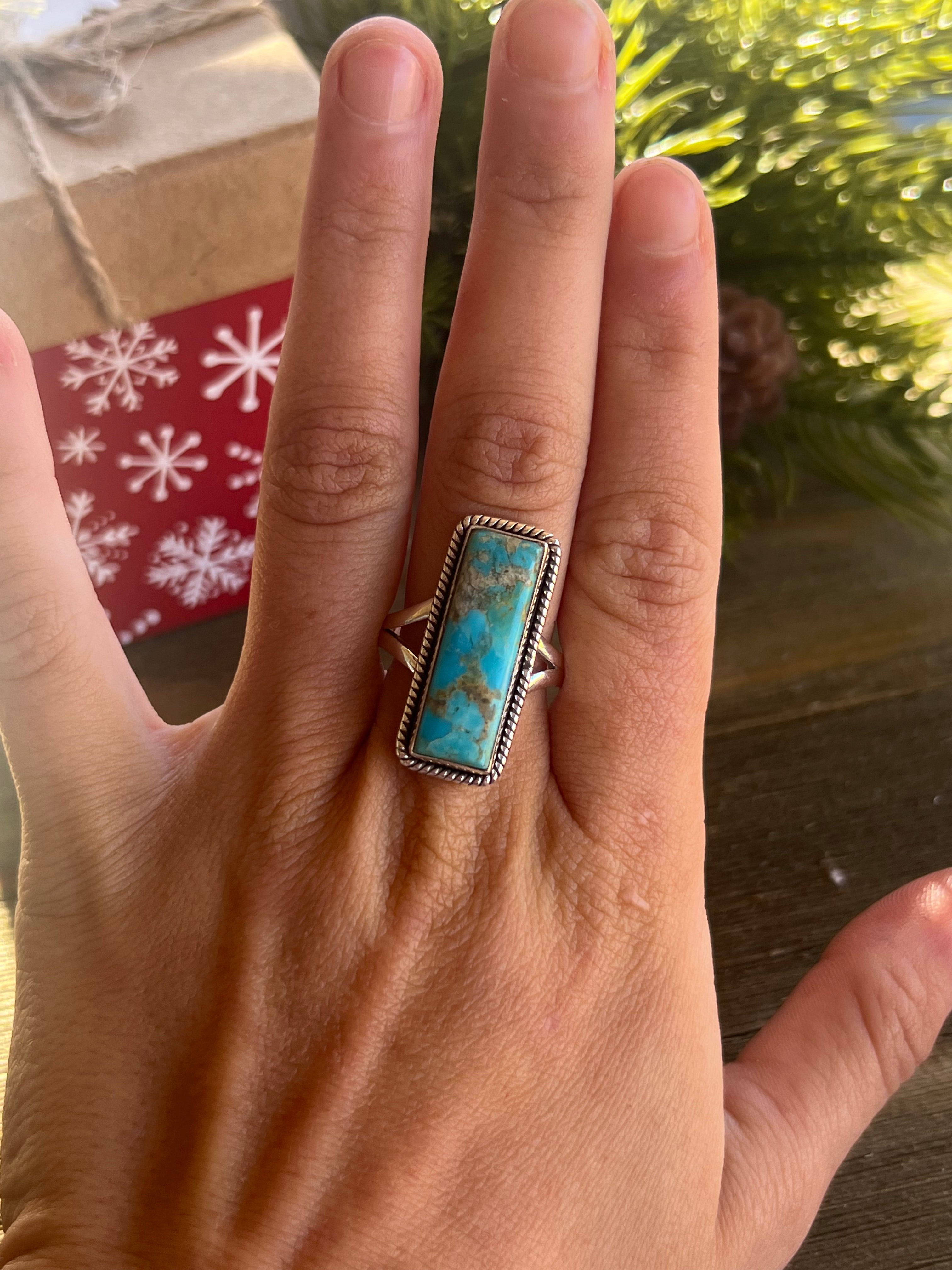 Southwest Made Mohave Kingman Turquoise & Sterling Silver Ring Size 10