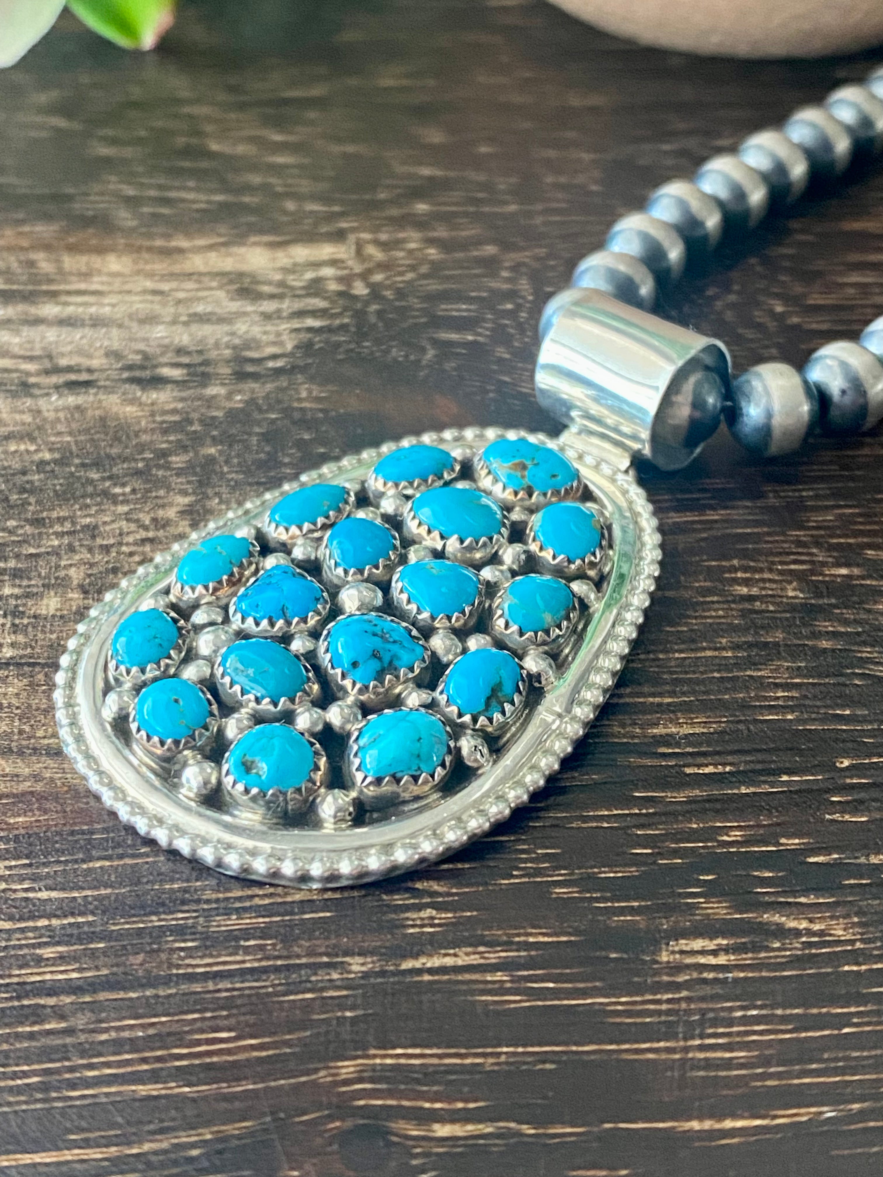 Merle House Kingman Turquoise & Sterling Silver Cluster Pendant