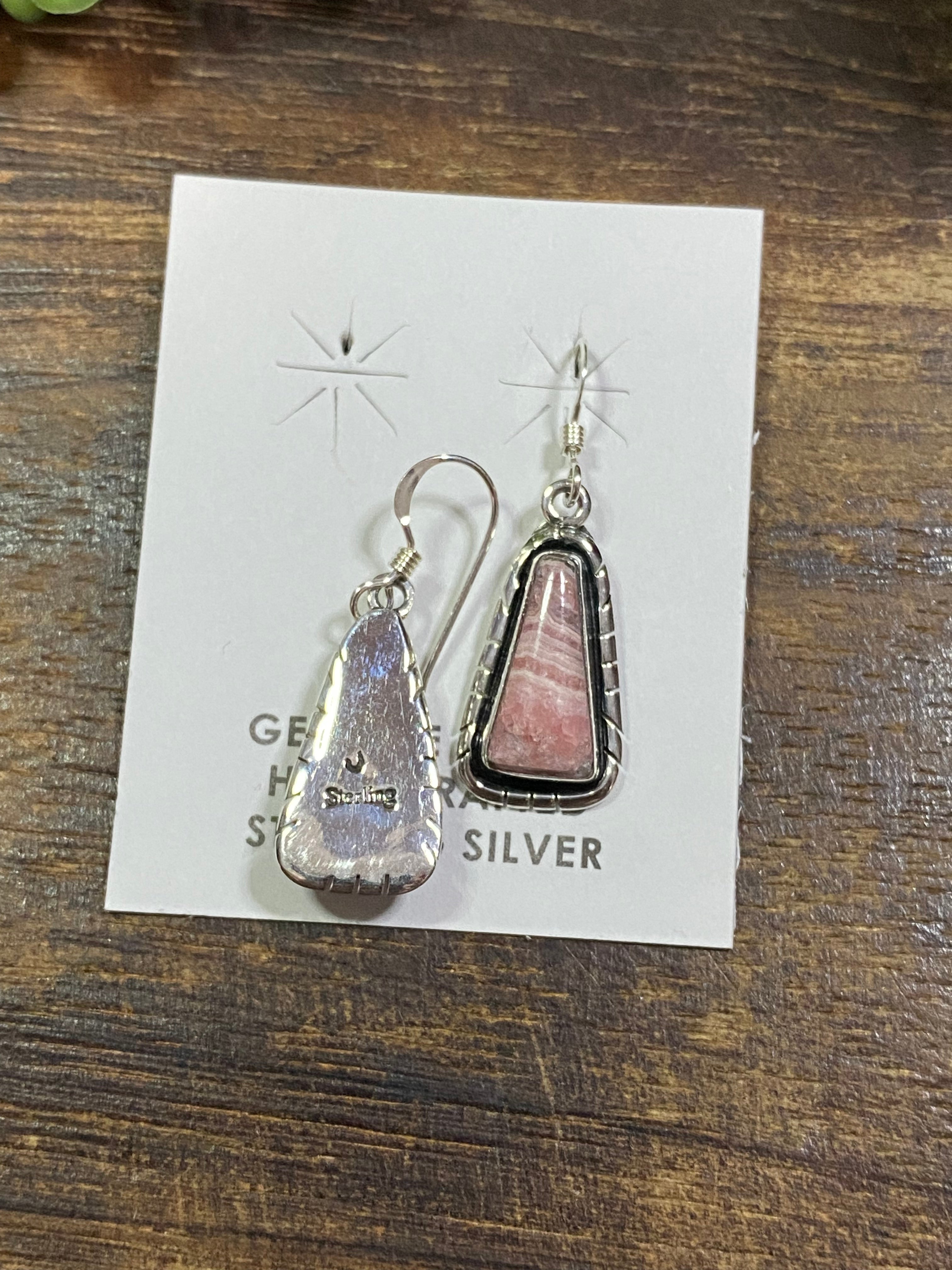 Navajo Made Rhodochrosite & Sterling Silver Dangle Earrings