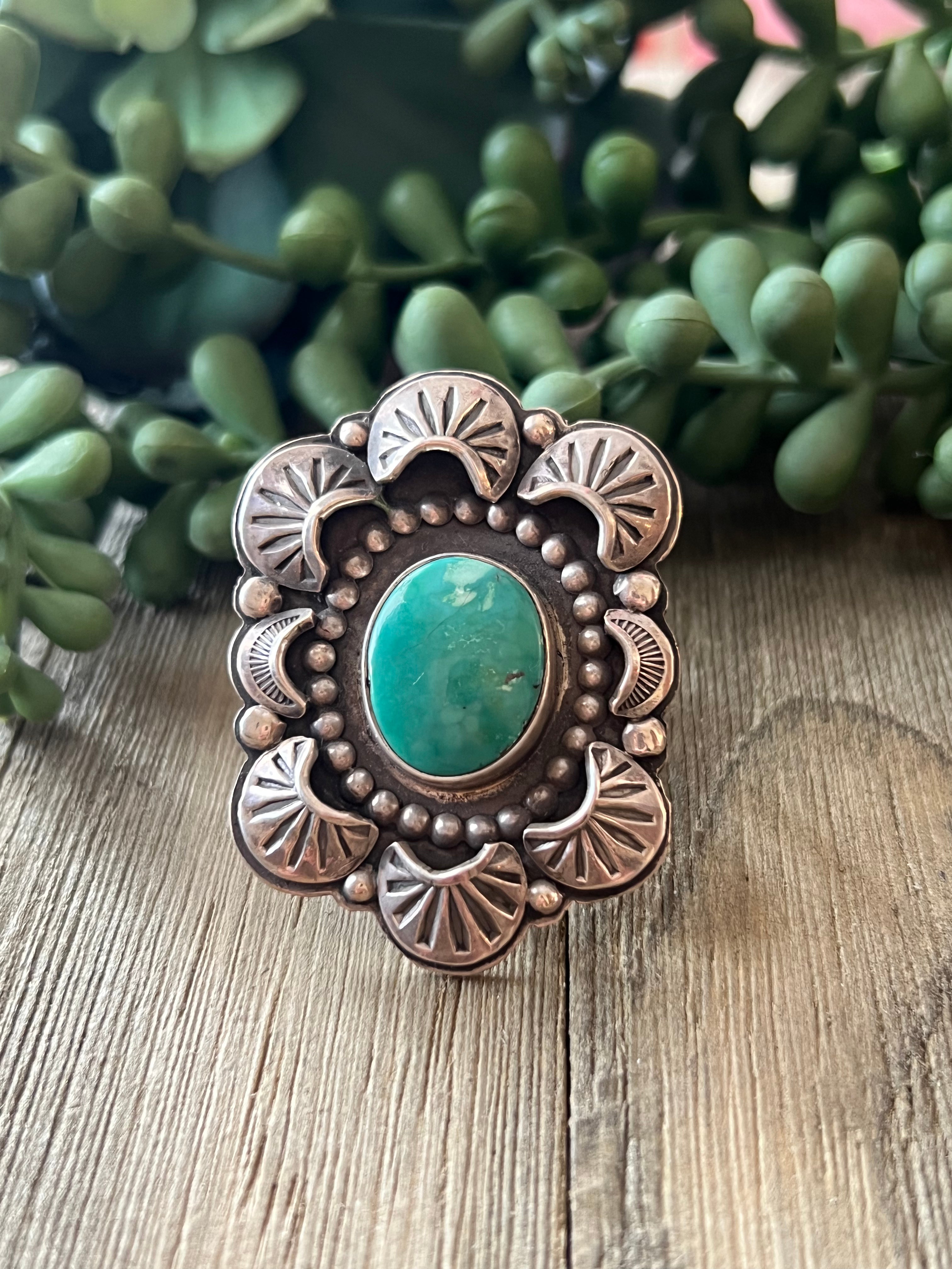 Navajo Made Kingman Turquoise & Sterling Silver Ring Size 8.5