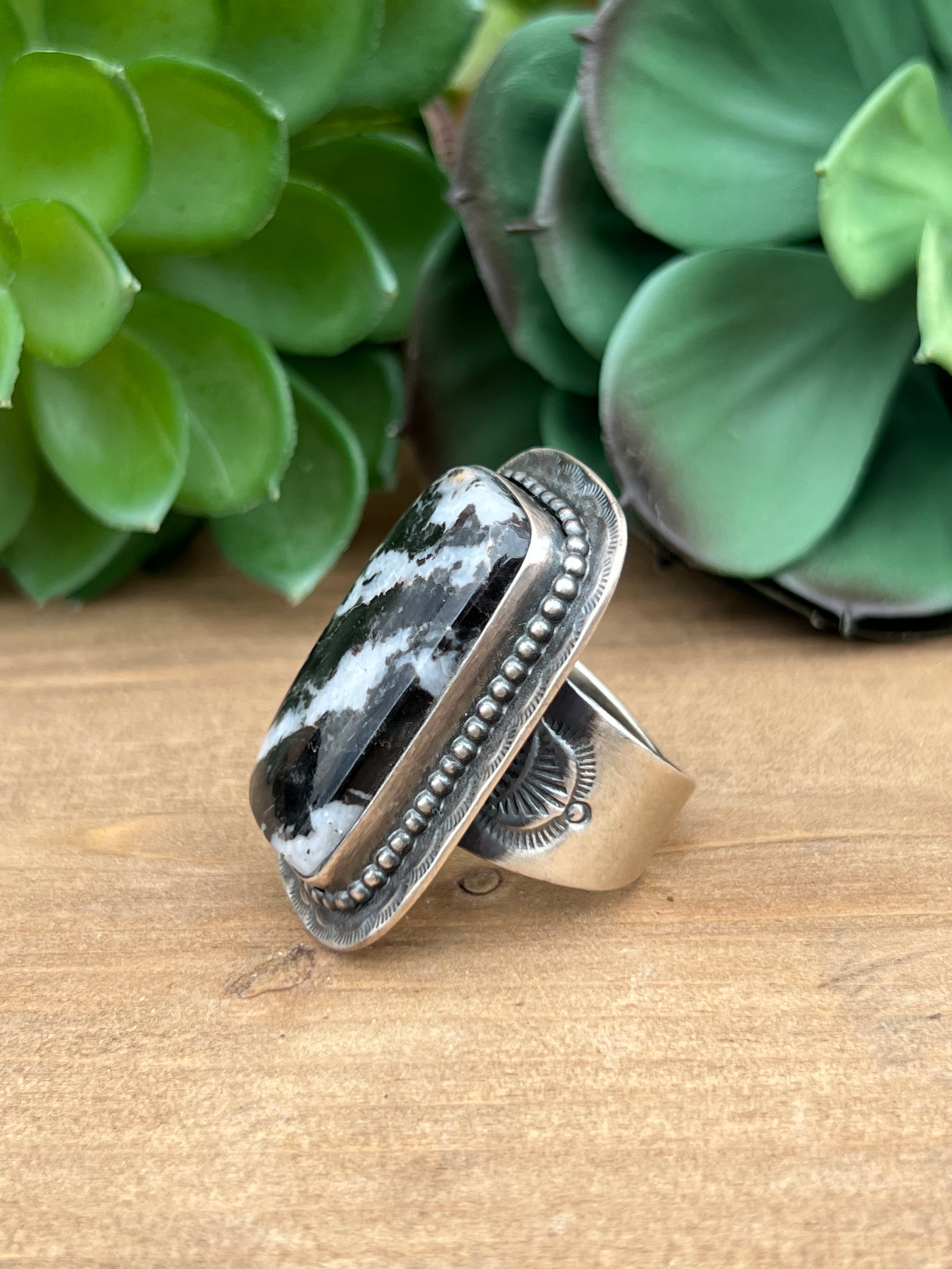 Navajo Zebra Jasper & Sterling Silver Ring Size 13