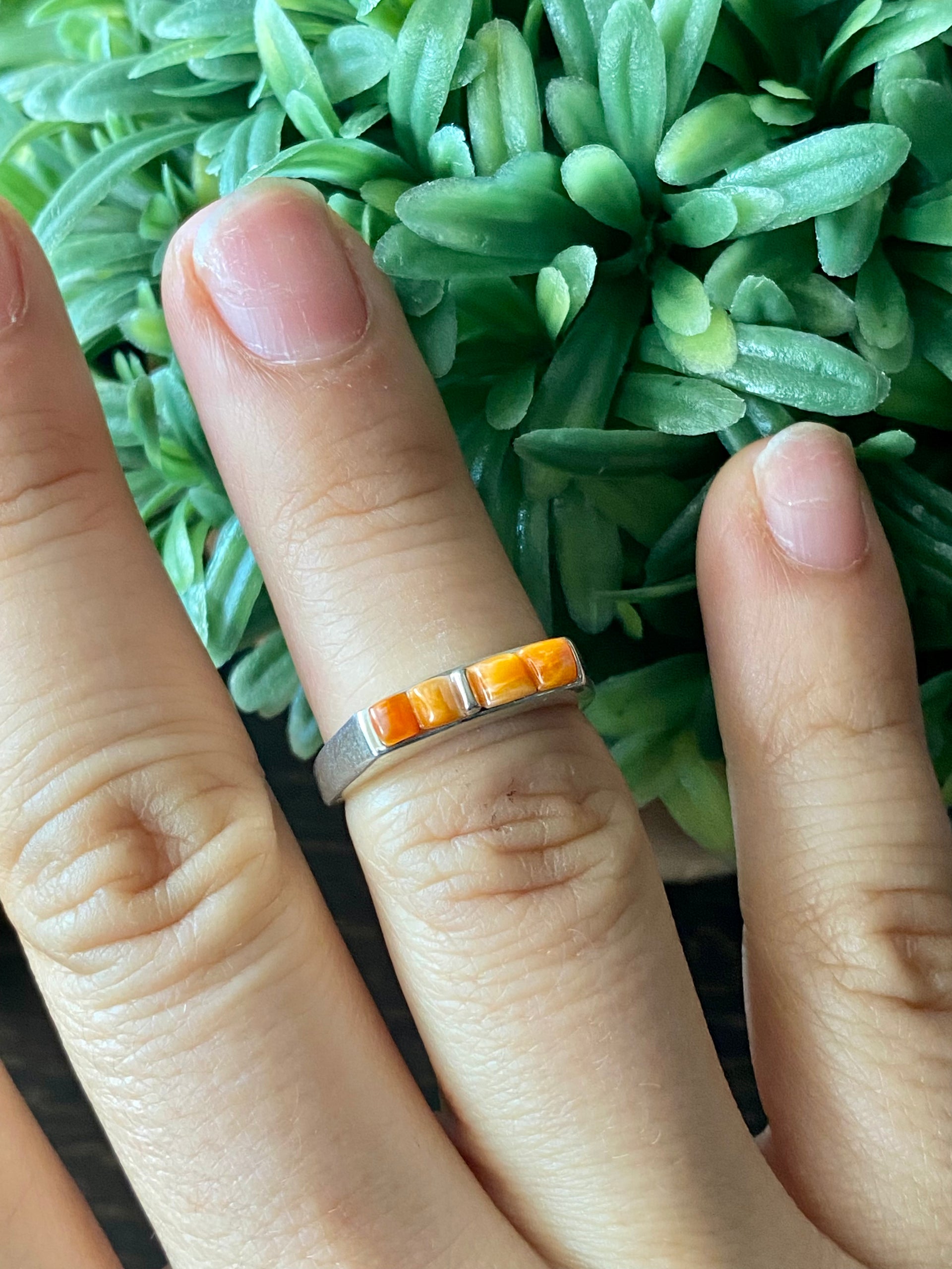 Allen Tolino Spiny Oys & Sterling Silver Cobblestone Ring Size 5.75