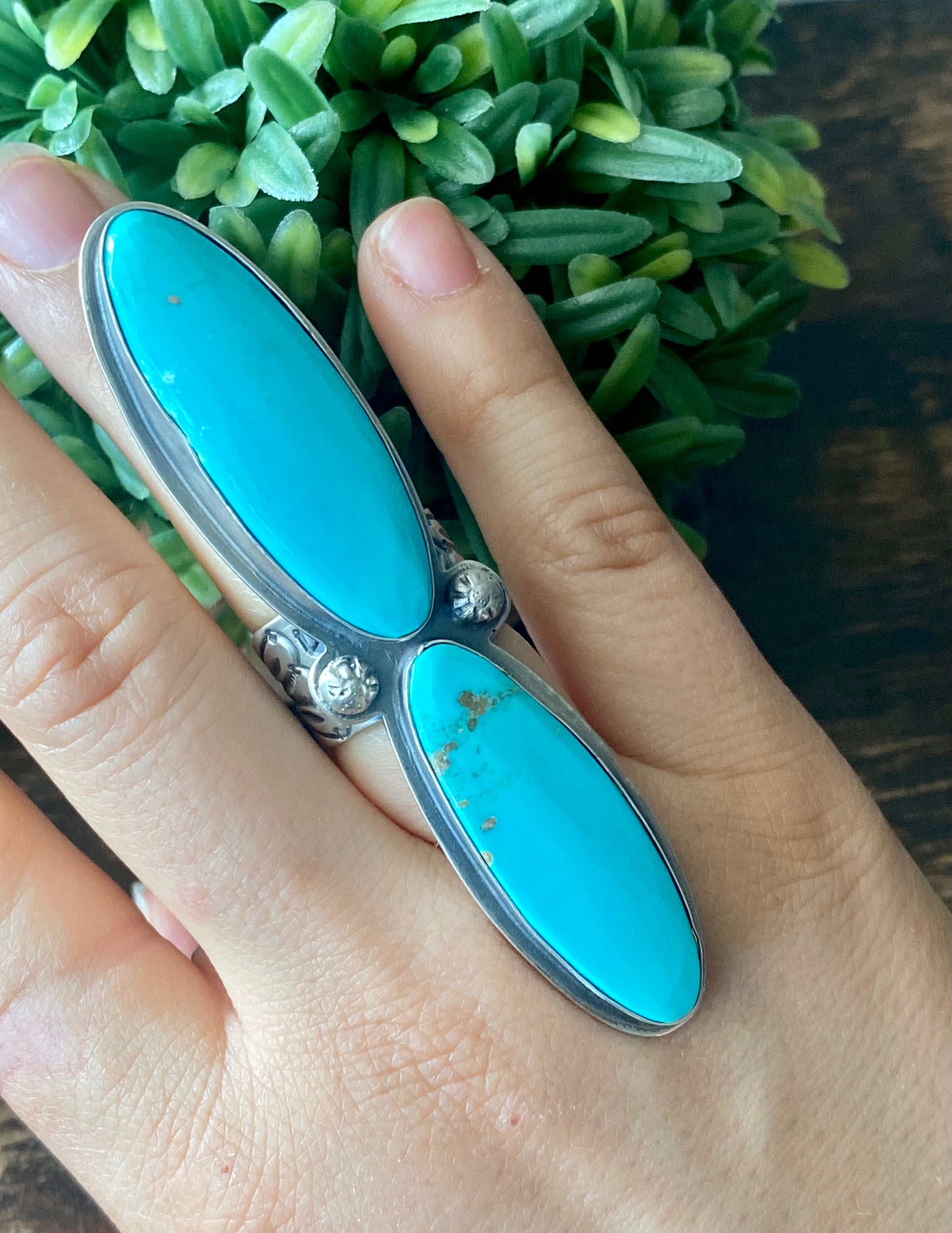 Tony Yazzie Kingman Turquoise & Sterling Silver Ring Size 8