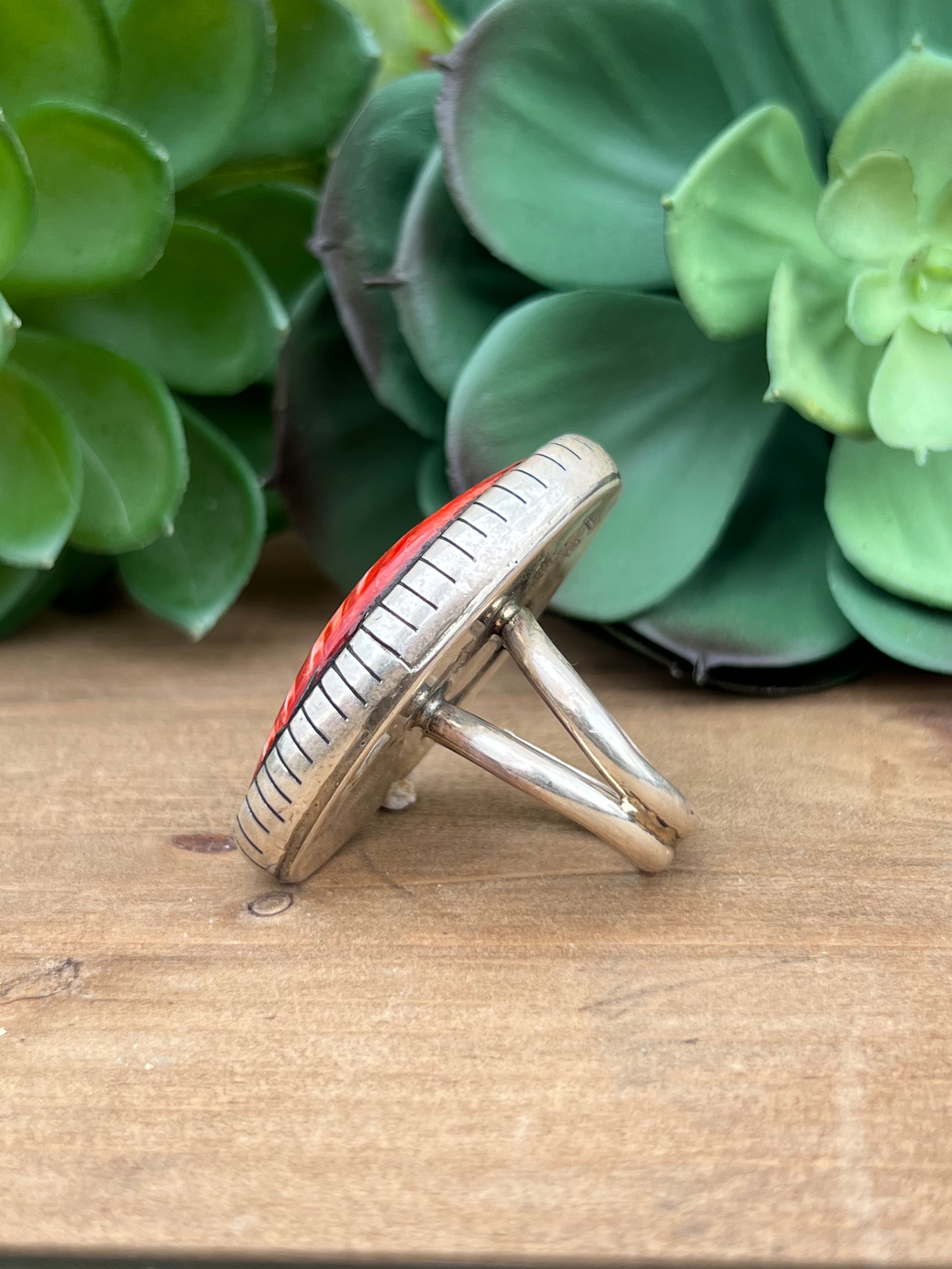 Betta Lee Spiny Oyster & Sterling Silver Ring Size 9