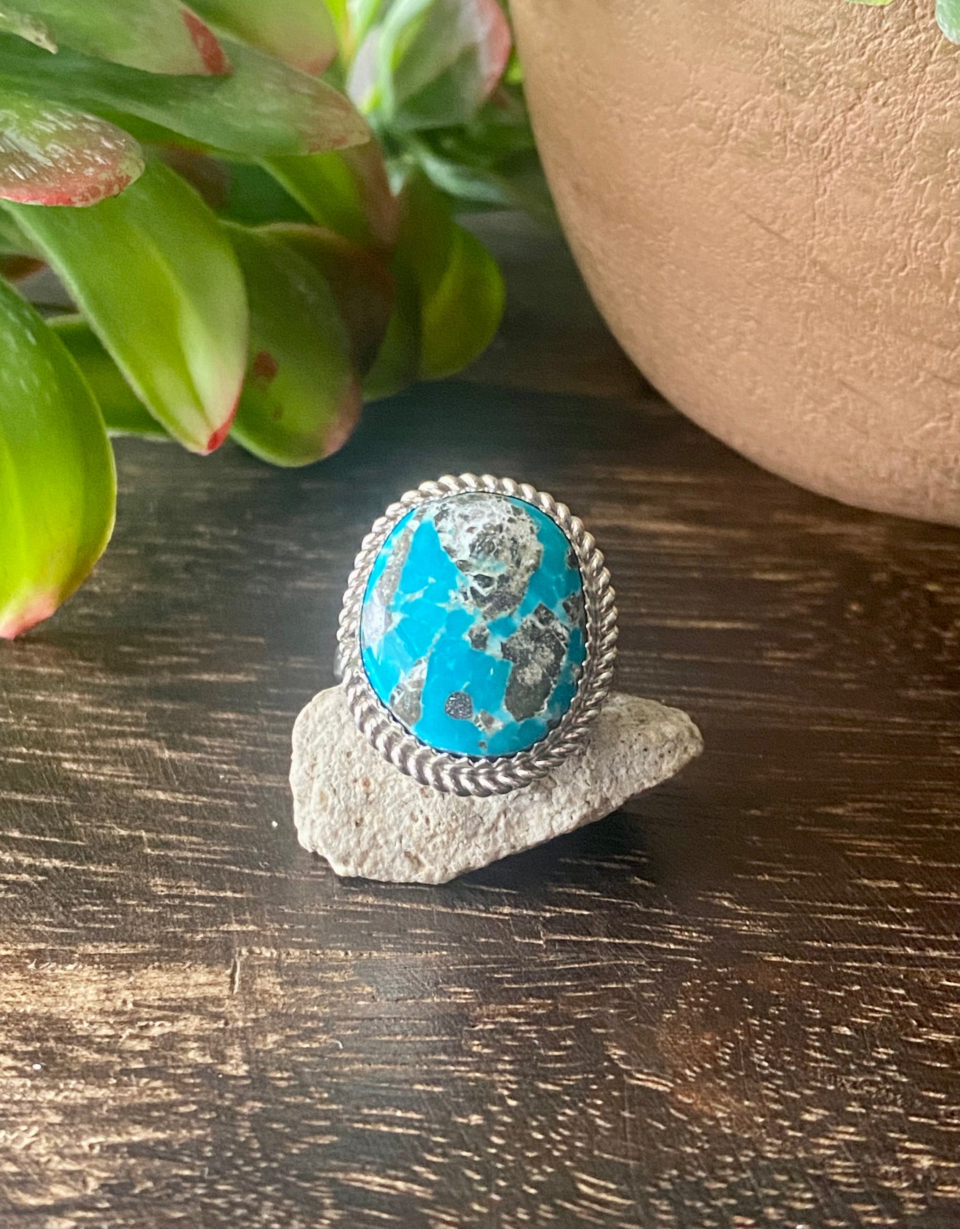 Reda Galvan South Hill Turquoise & Sterling Silver Ring Size 7.75
