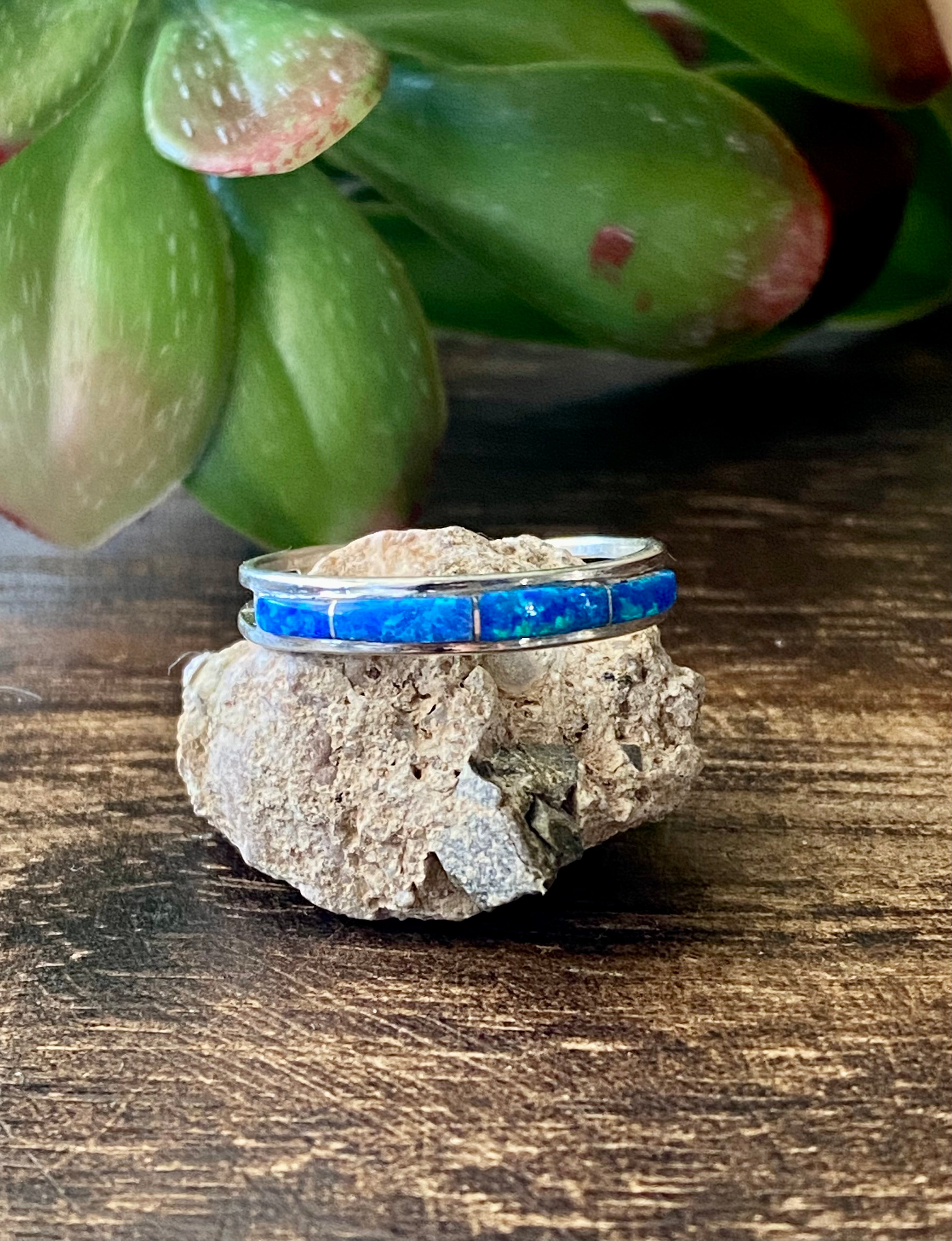 Navajo Made Blue Opal (Man-Made) & Sterling Silver Rings