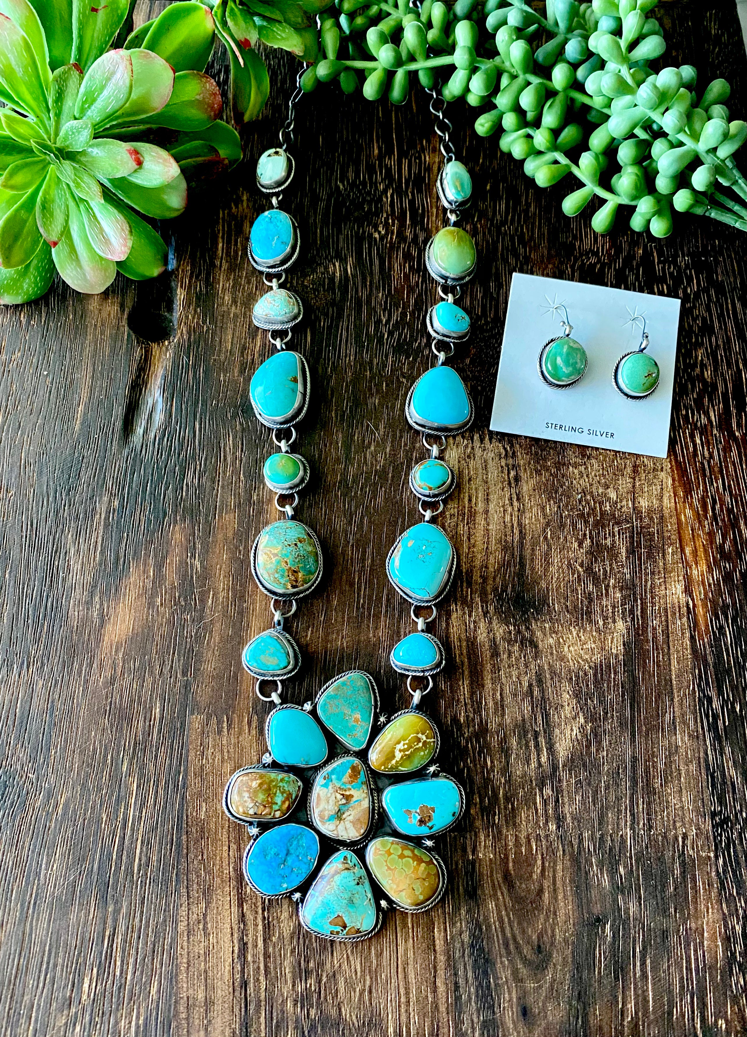 Jeff James Natural Royston Turquoise & Sterling Silver Necklace Set