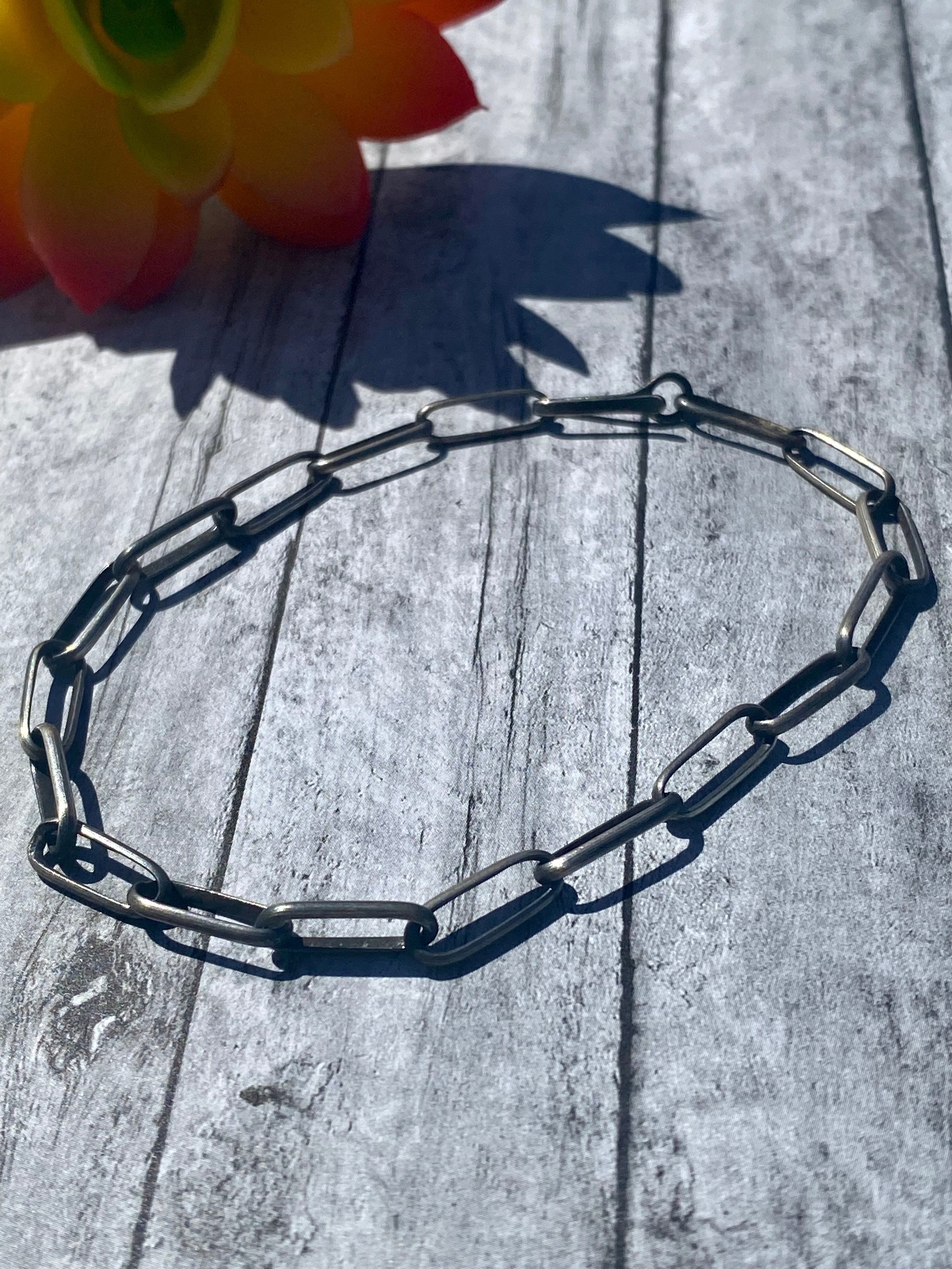 Navajo Made Sterling Silver Paper Clip Chain Bracelet