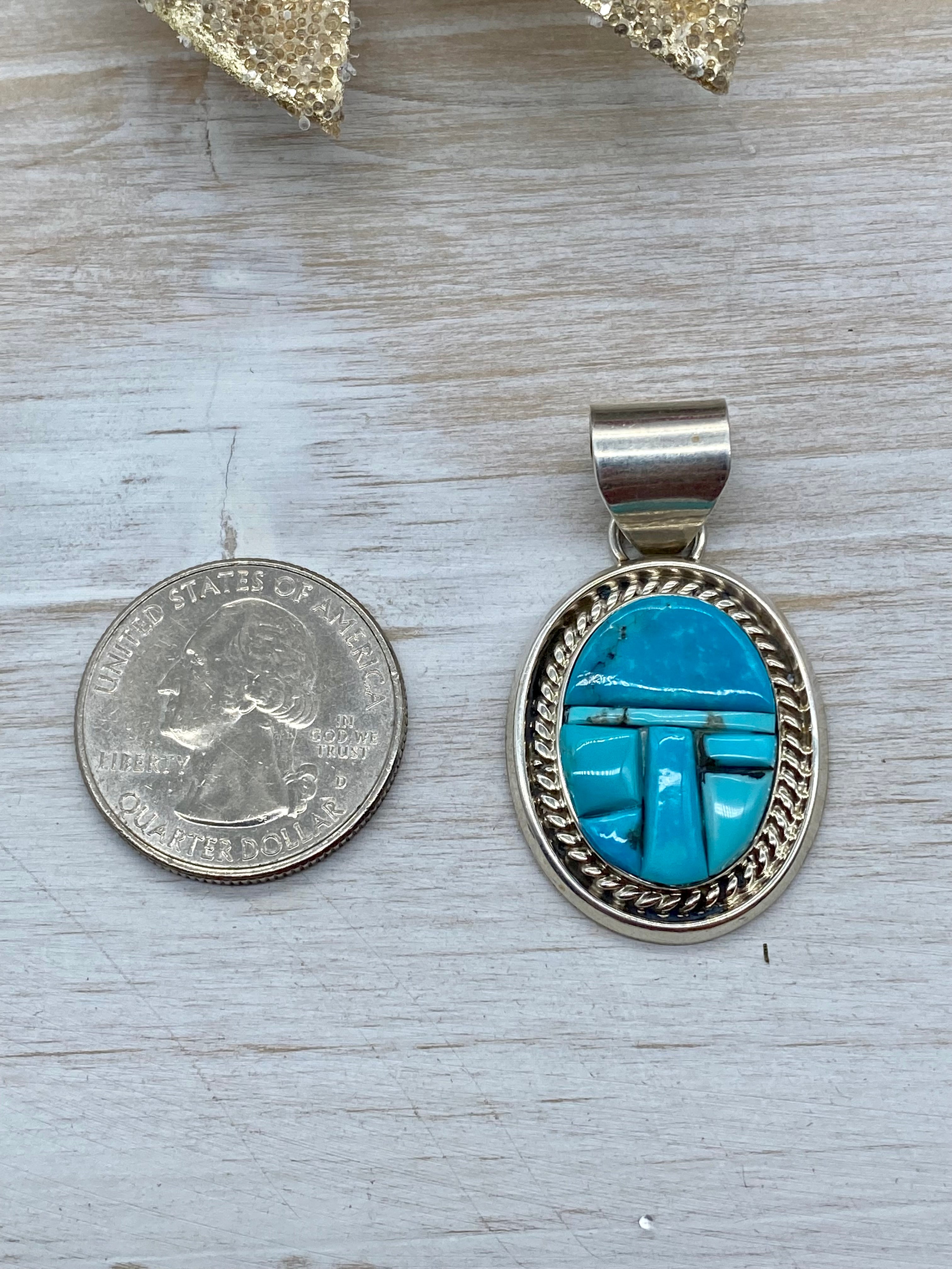 Navajo Made Kingman Turquoise & Sterling Silver Cobblestone Pendant