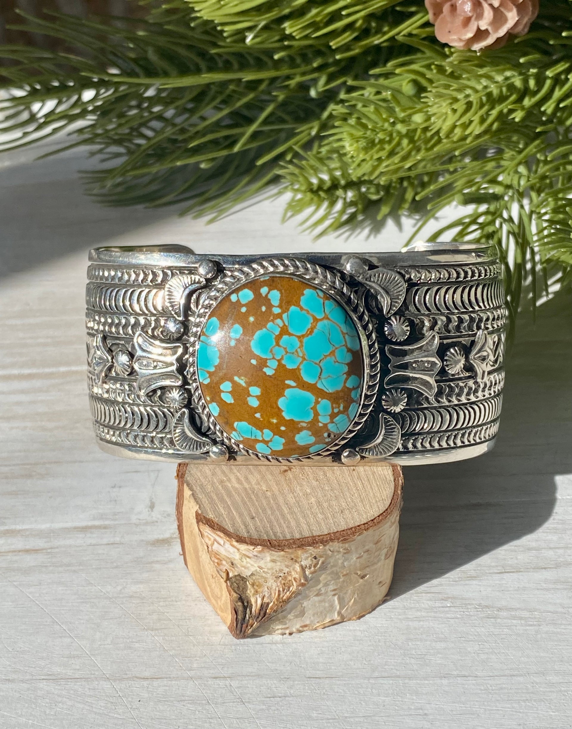 Jereme Delgarito Natural Pilot Mountain Turquoise & Sterling Silver Cuff Bracelet