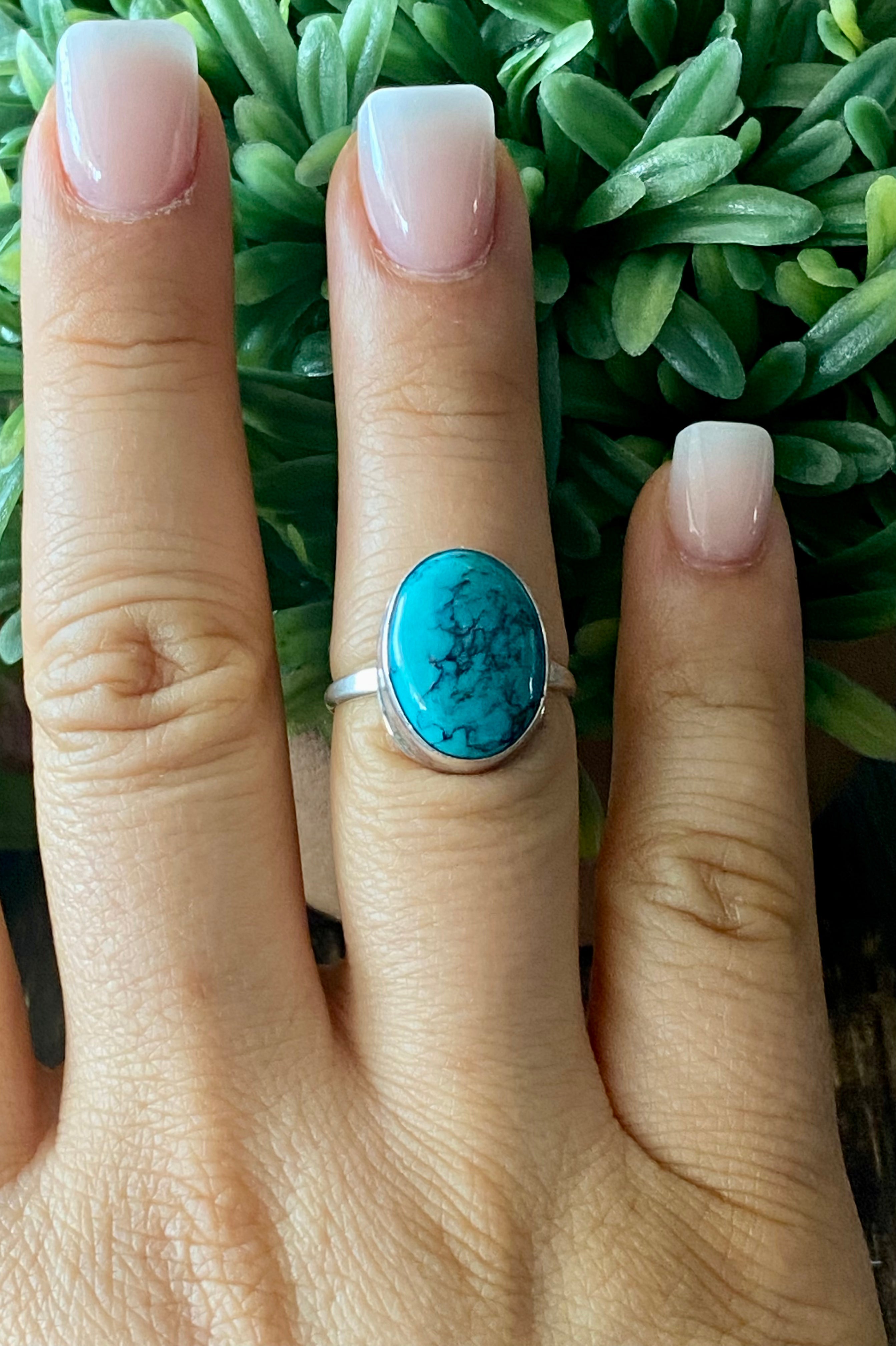 Navajo Made Turquoise & Sterling Silver Ring Size 7.5