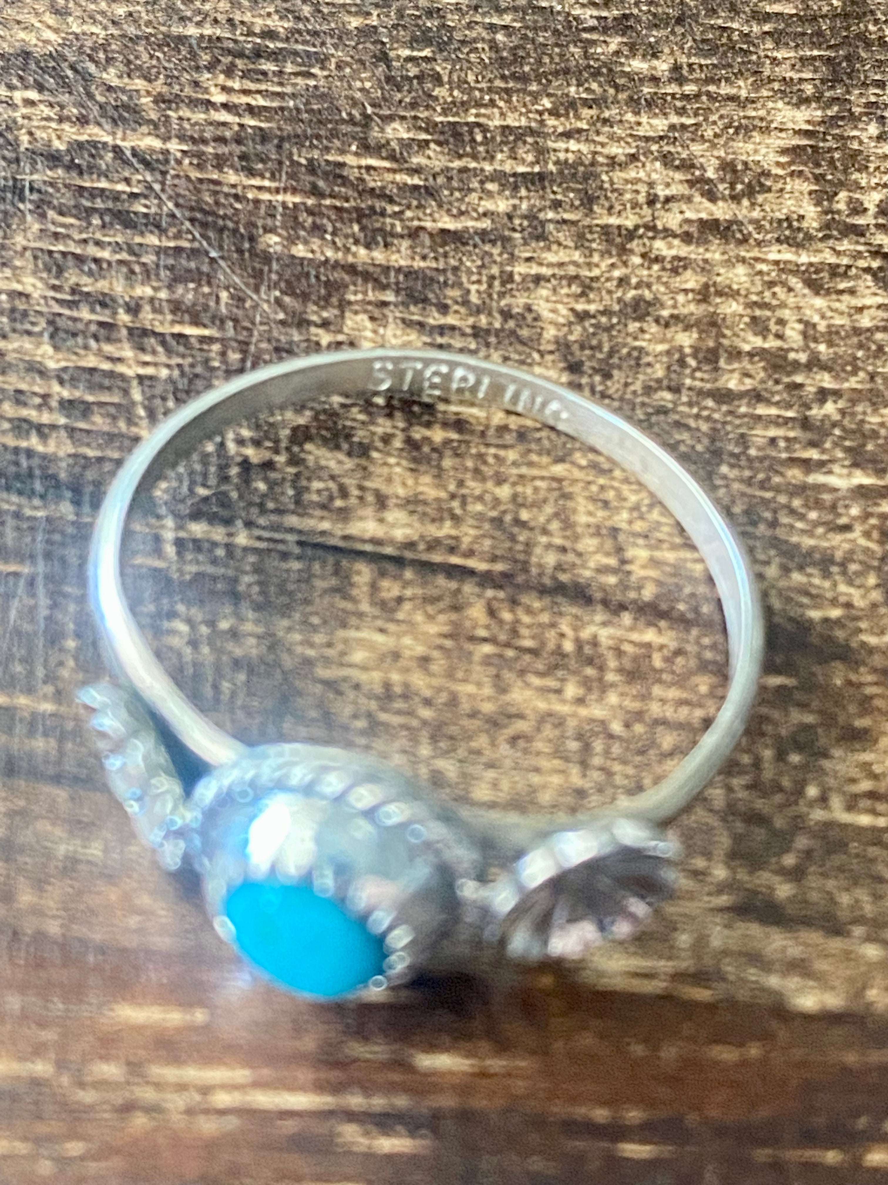 Navajo Made Turquoise & Sterling Silver Ring Size 8