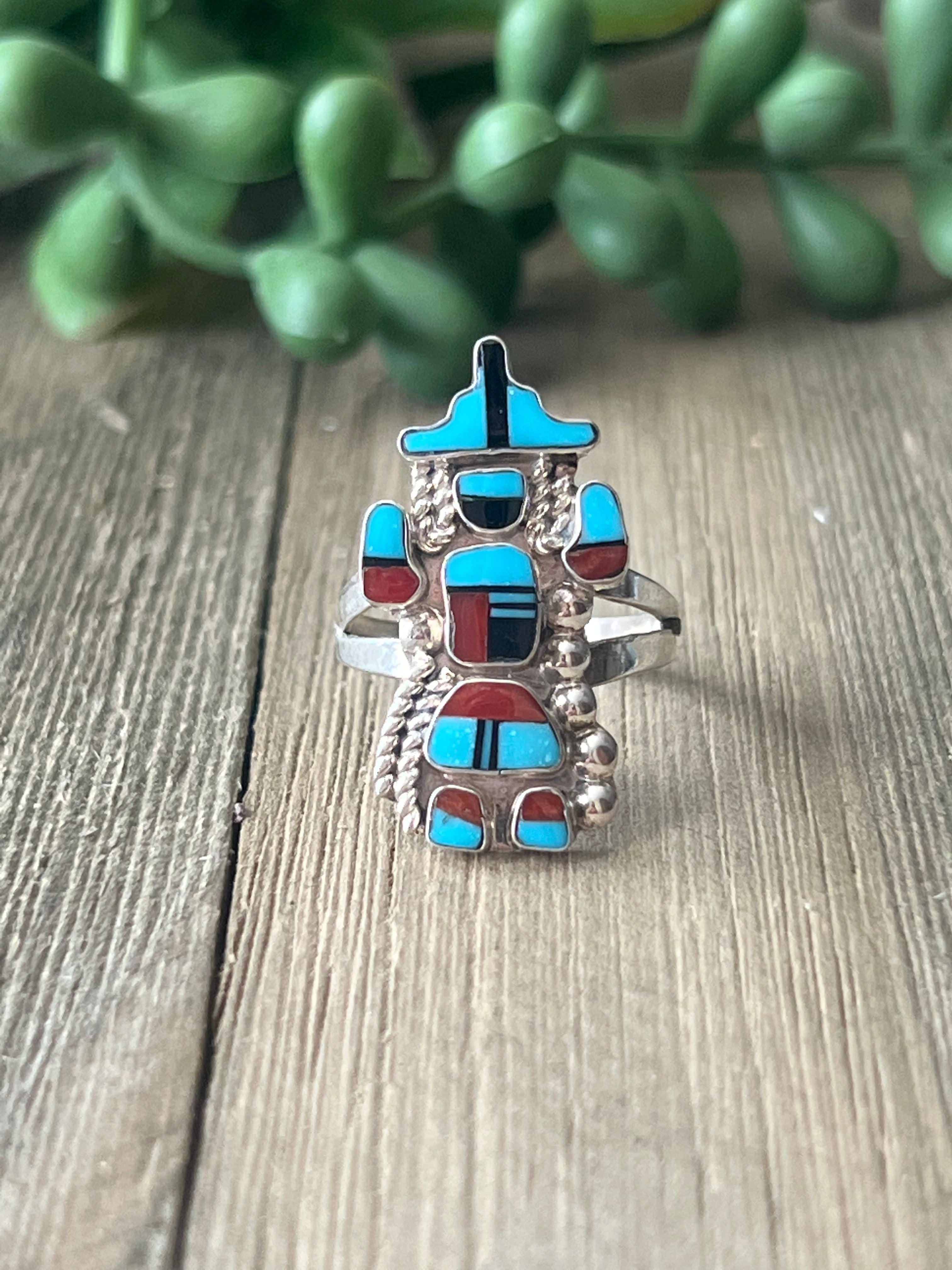 Zuni Made Multi Stone & Sterling Silver Inlay Ring