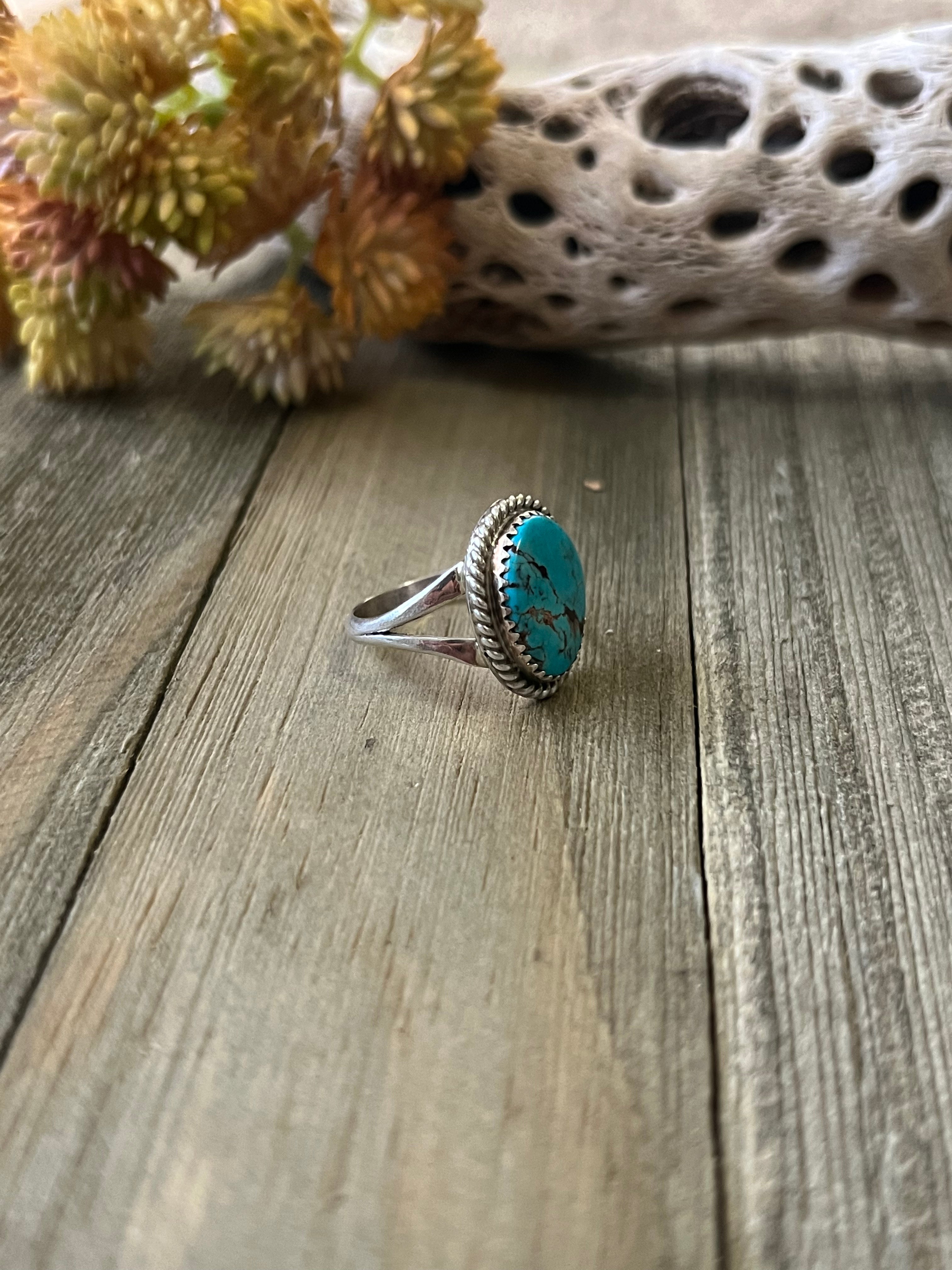 Navajo Made Kingman Turquoise & Sterling Silver Ring Size 7.25