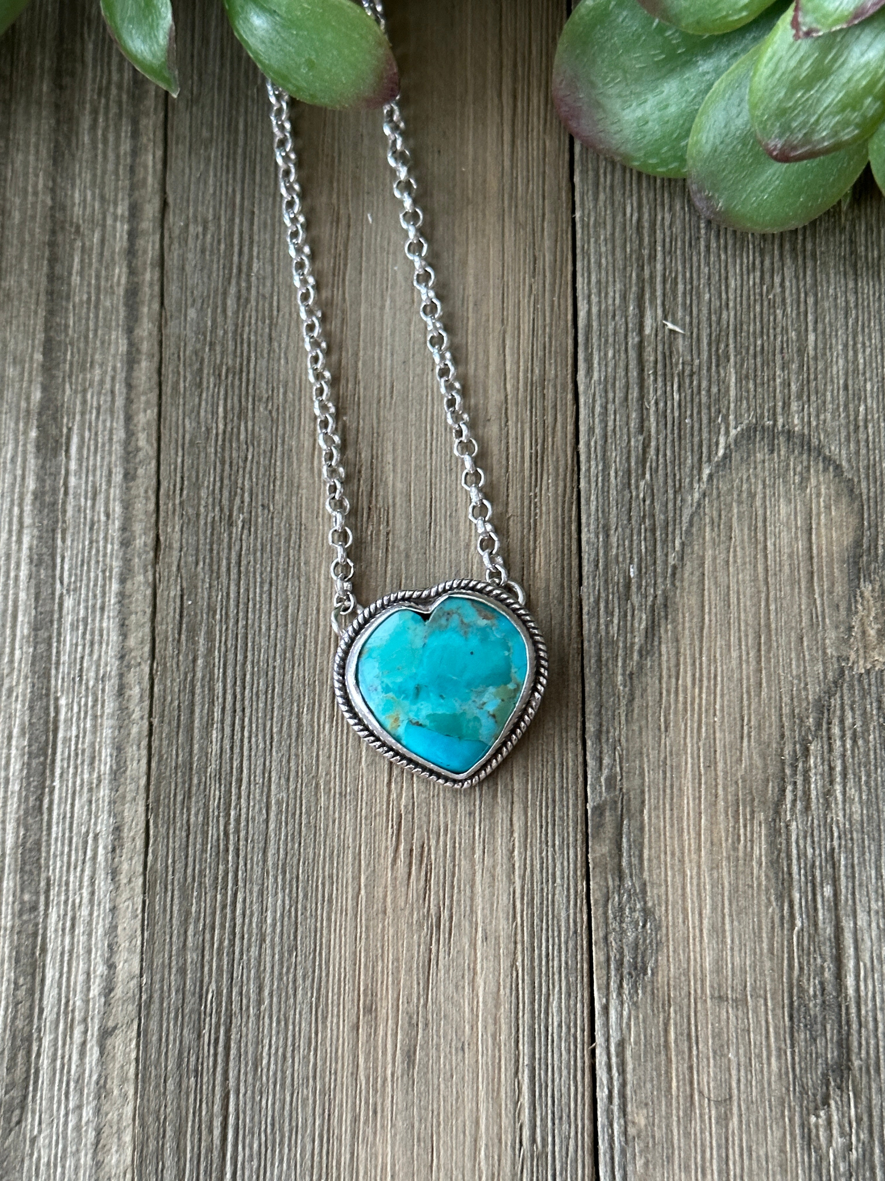 Southwest Made Turquoise & Sterling Silver Heart Necklace