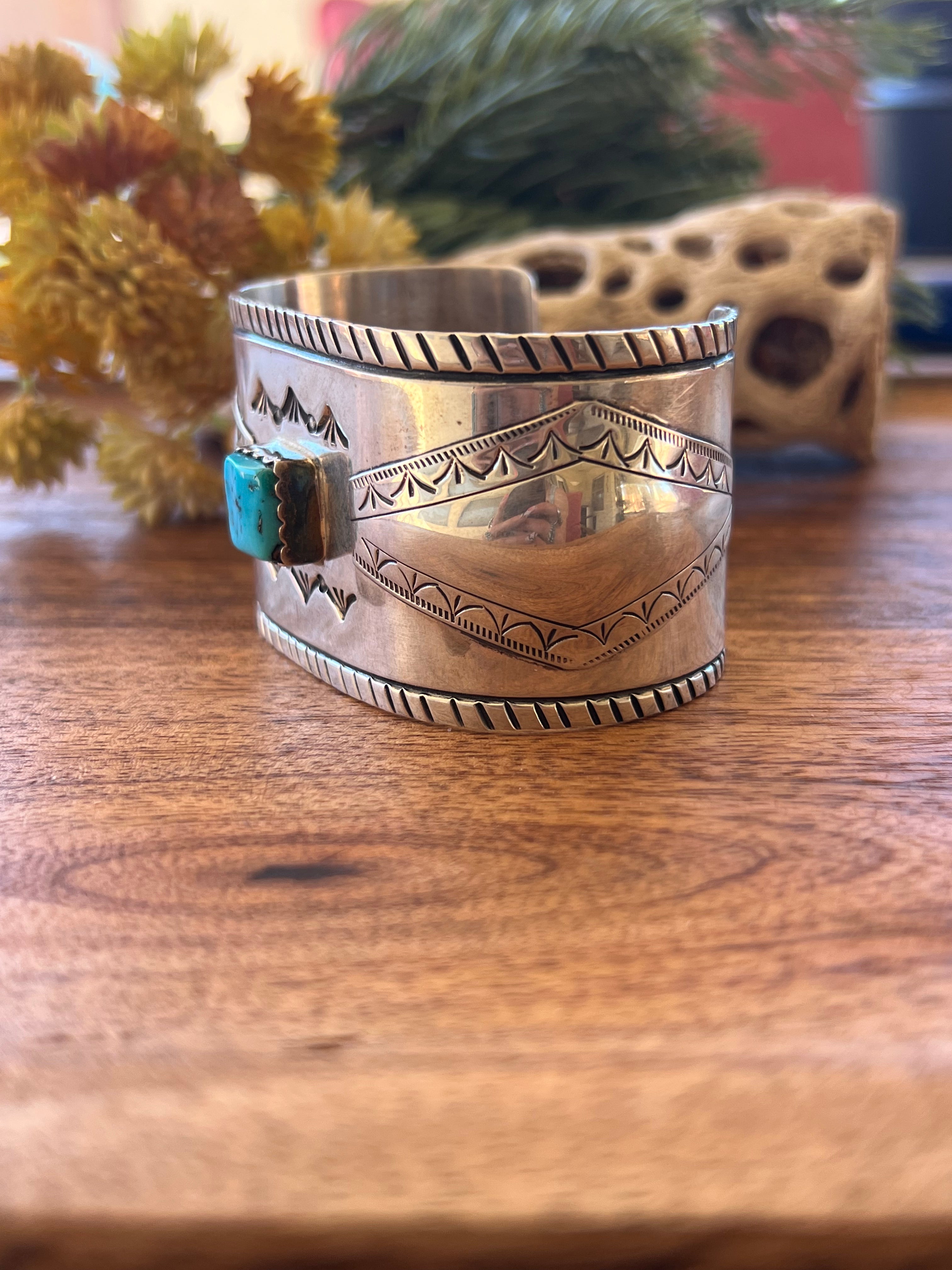 Navajo Made Kingman Turquoise & Sterling Silver Cuff Bracelet