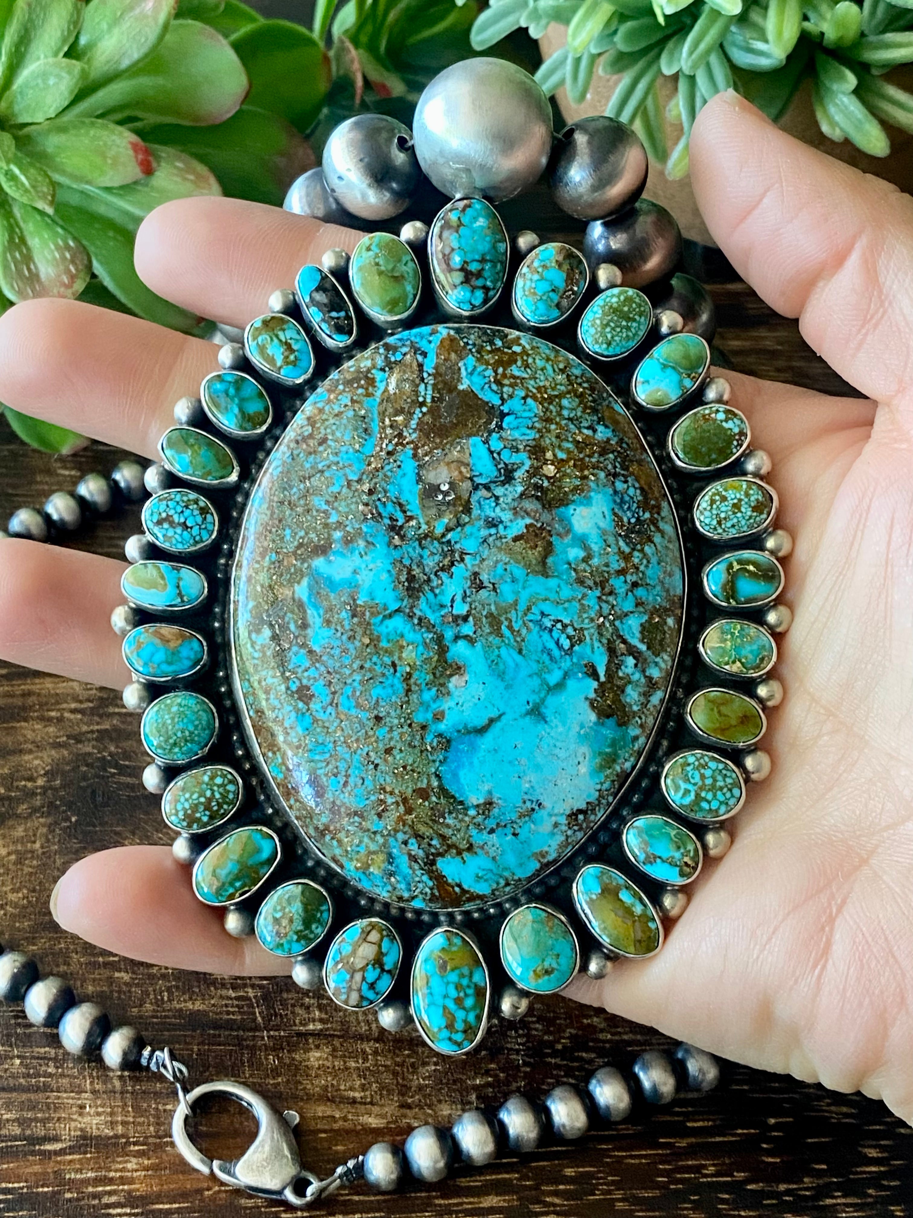 Kathleen Chavez High Grade Kingman Turquoise & Sterling Silver Mega Necklace